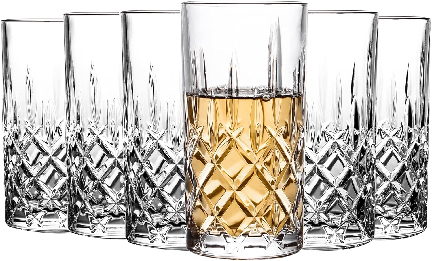 binsakao Highball Glasses - Drinking Glasses Set of 6-423 ml Tumblers Water Glasses - Crystal Glassware Sets - Collins Tall Beverage Cups for Cocktail, Drinks, Water, Beer, Soda