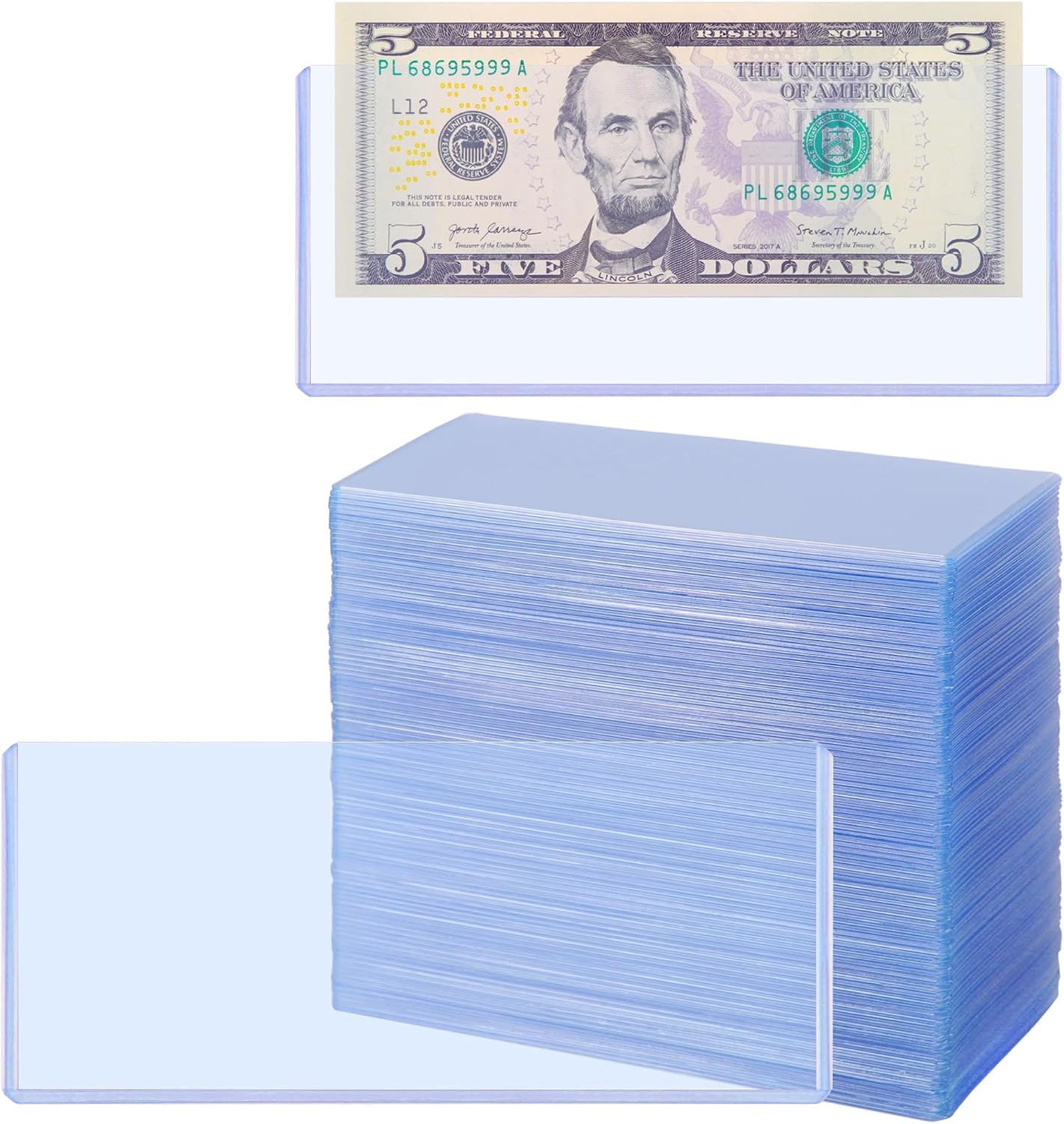 Uncle Paul 100PCS Banknotes Top-Insert Holders - Currency PVC