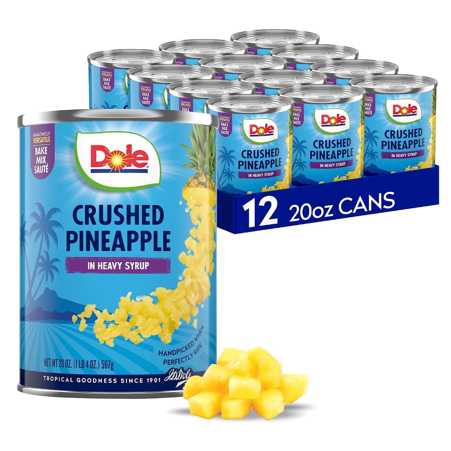 Dole Canned Fruit, Crushed Pineapple in Heavy Syrup, Gluten Free, Pantry Staples, 20 Oz, 12 Count, Packaging May Vary
