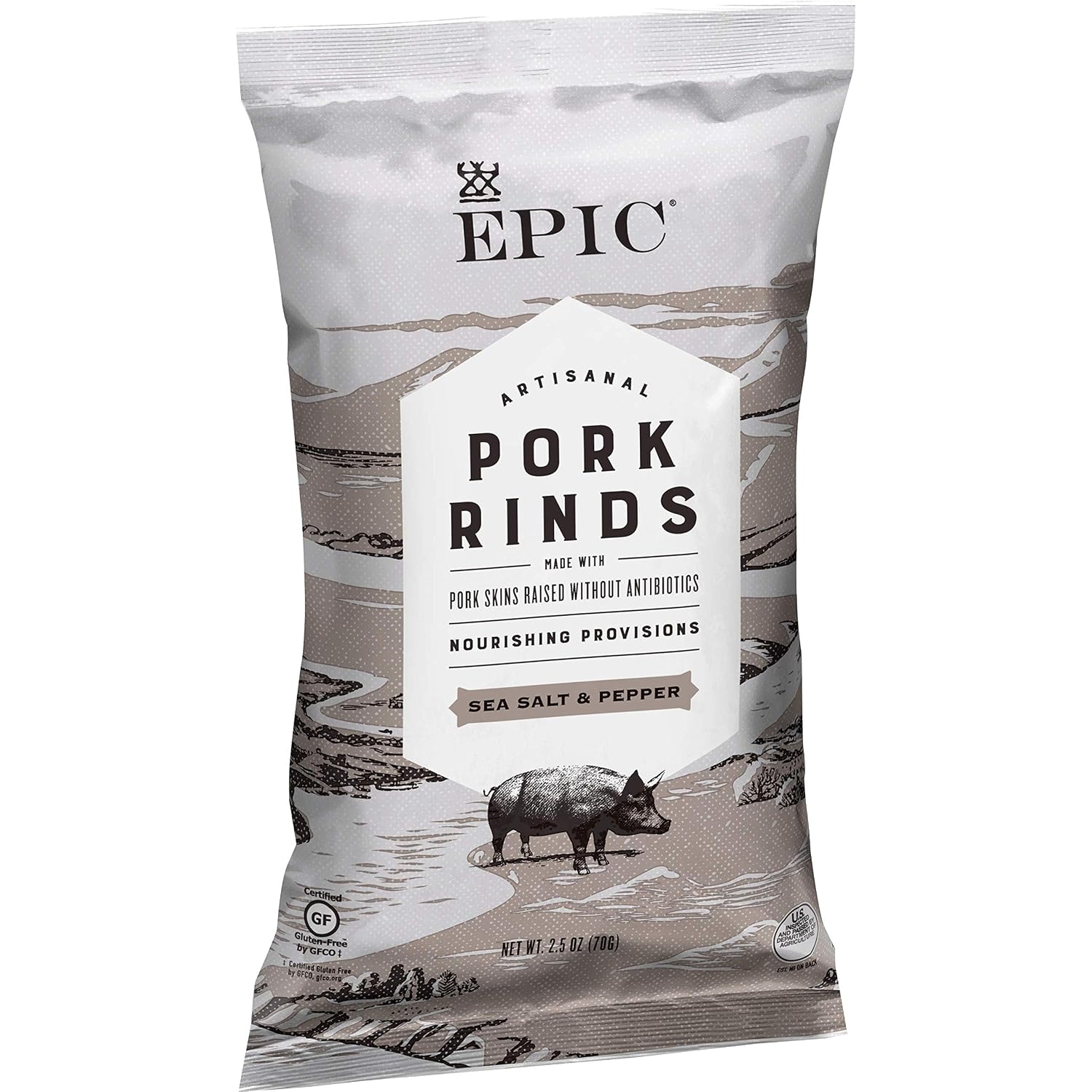 EPIC Sea Salt & Pepper Pork Rinds, Keto Friendly, Paleo Friendly, 2.5 oz