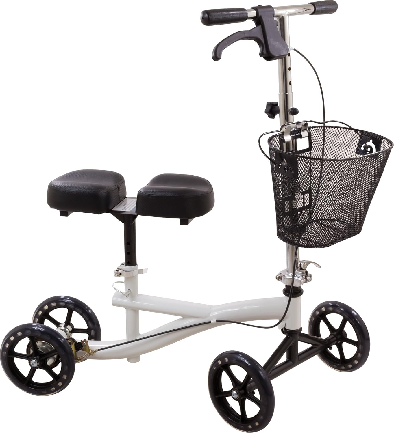 Roscoe Medical Knee Walker Scooter for Adults, Foldable Leg Scooter for Broken Foot, All Terrain Adjustable Knee Crutch Scooter, White