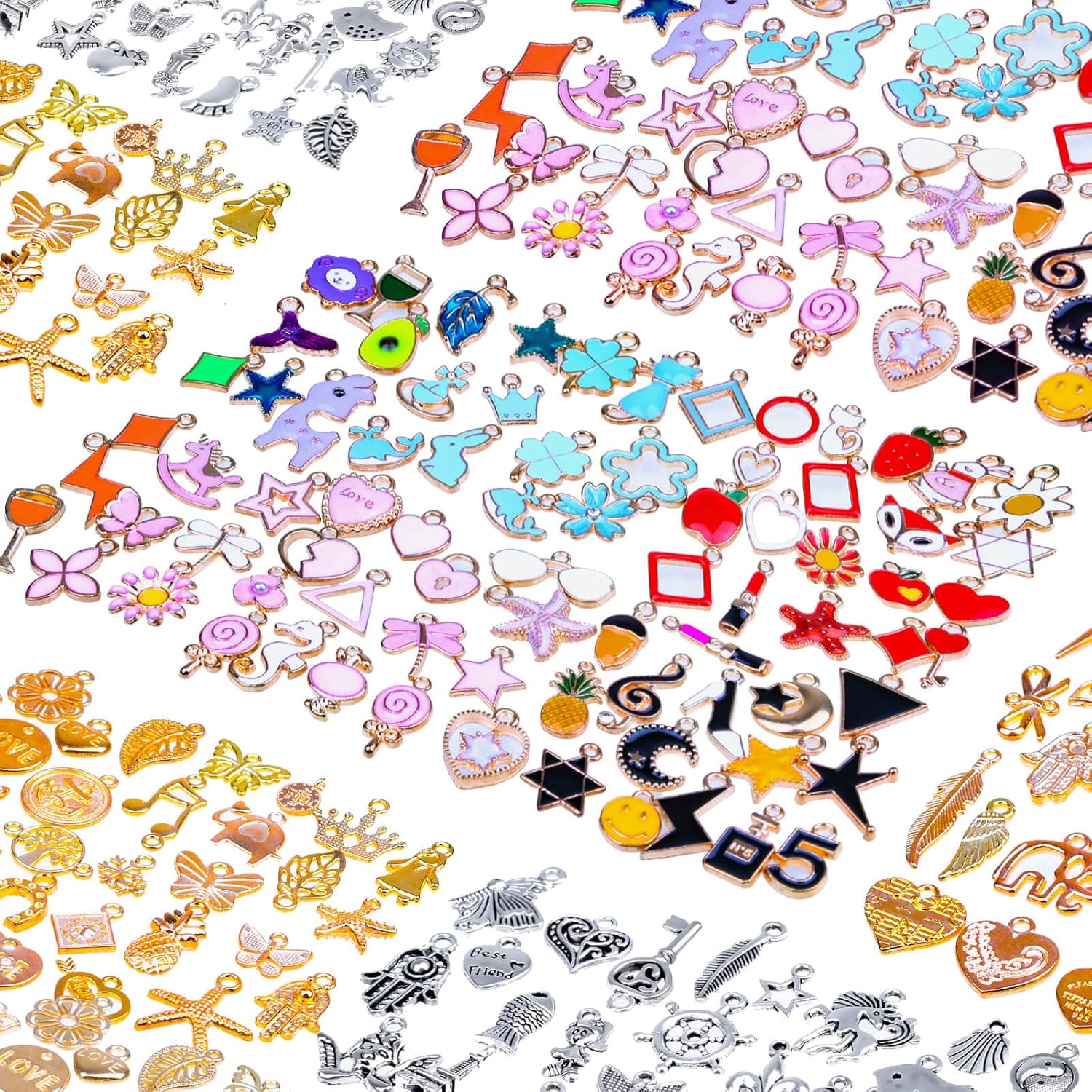 Mckanti 150PCS Bracelet Charms, Silver Bracelet Gold Plated Enamel Charms Pendants for Necklace Bracelet Jewelry Making and Crafting