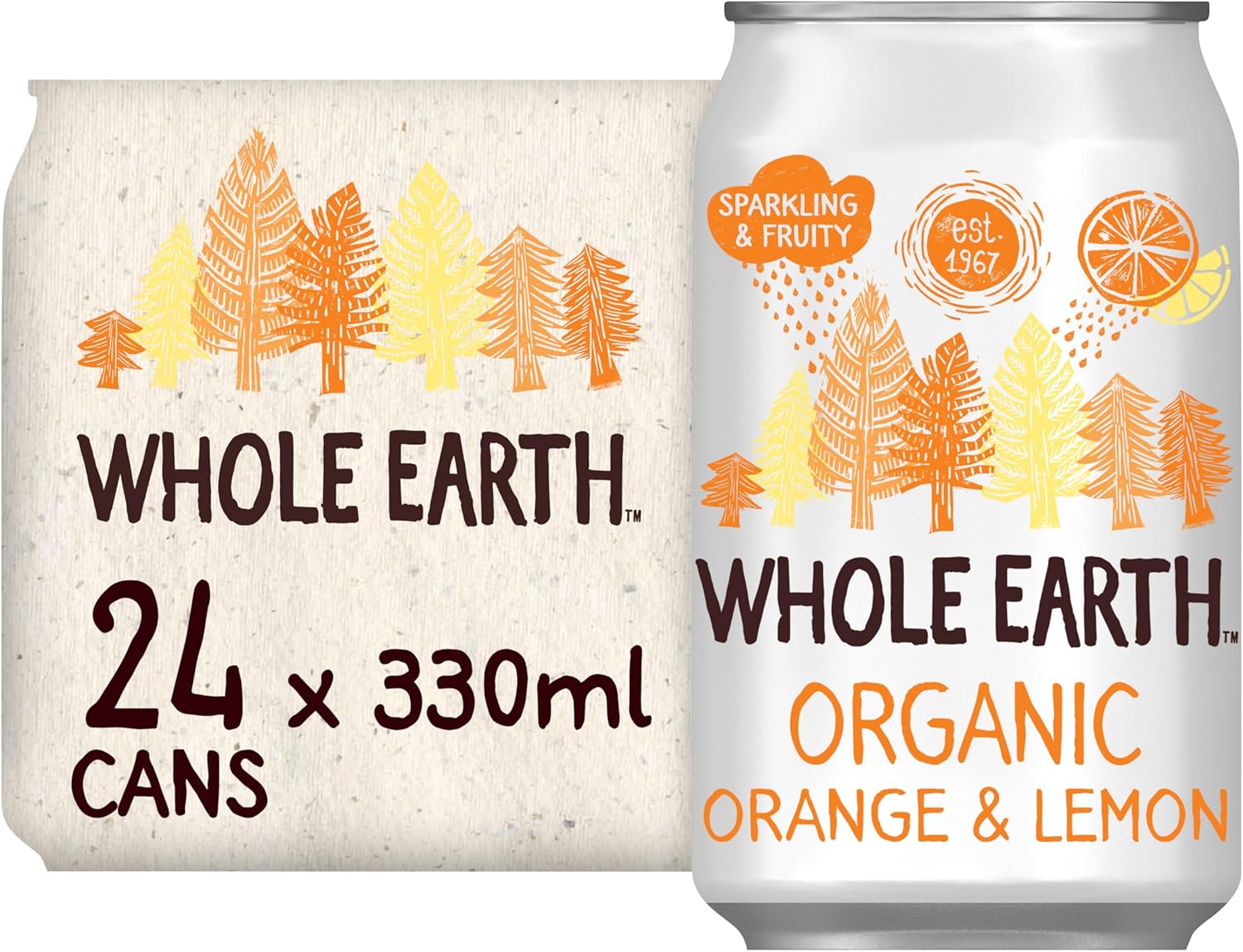 Whole Earth Organic Lightly Sparkling Orange & Lemon, 24x 330 ml, Lightly Fizzy Fruity Soft Drink with 100% Natural Ingredients, No Added Refined Sugar,Vegetarian & Vegan, Multi Pack