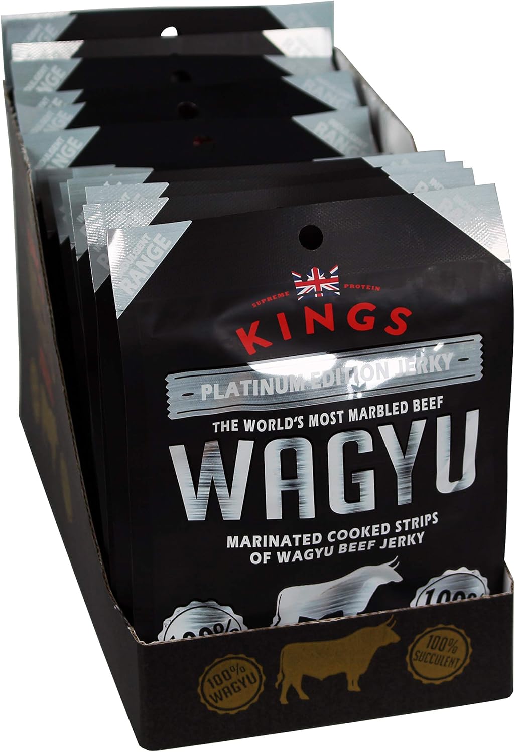 Kings - Wagyu Beef Jerky - Platinum Edition Indulgent Range - High Protein Meat Snack - Box of 12 x 25 g Packs