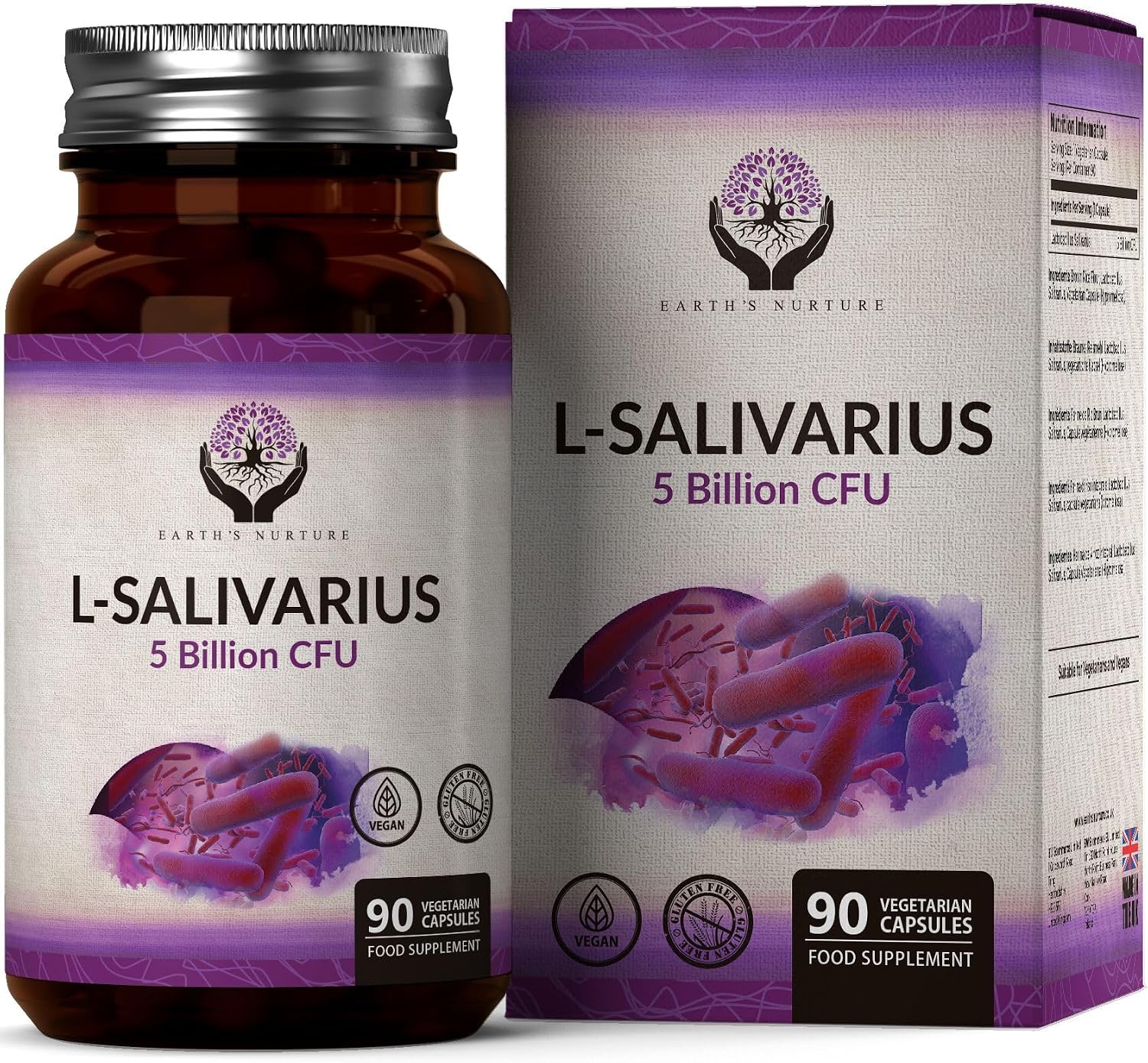 EN Lactobacillus Salivarius Probiotic | 90 High Strength Lactobacillus Salivarius Capsules - 5 Billion CFU L-Salivarius Probiotics per Capsule | Non-GMO, Gluten & Allergen Free | Made in The UK