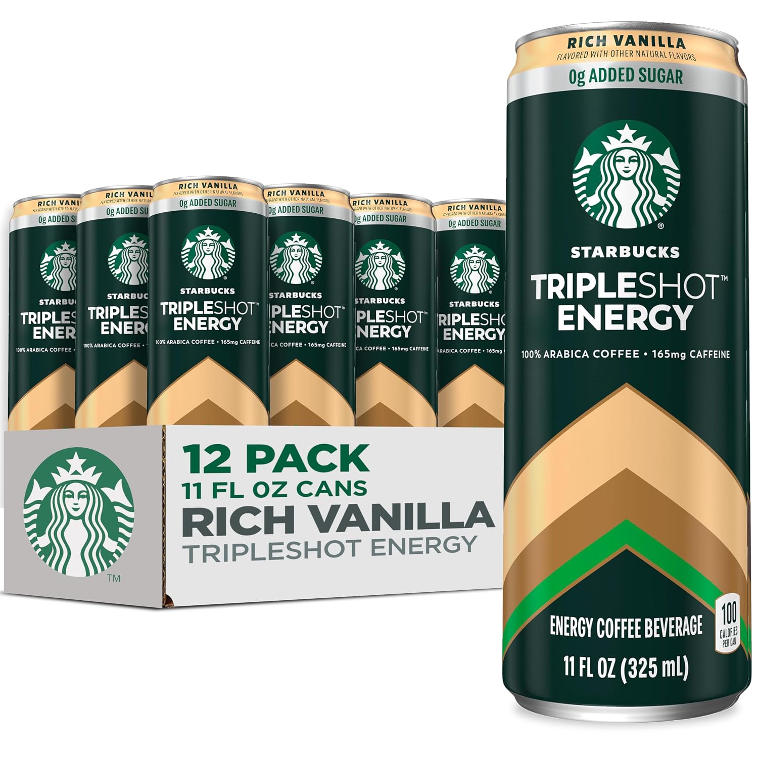 Starbucks Tripleshot Coffee Energy Drink, Vanilla, Triple Blend, 165mg Caffeine, B Vitamins, Protein, Iced Coffee, 11 fl oz Cans (12 Pack)