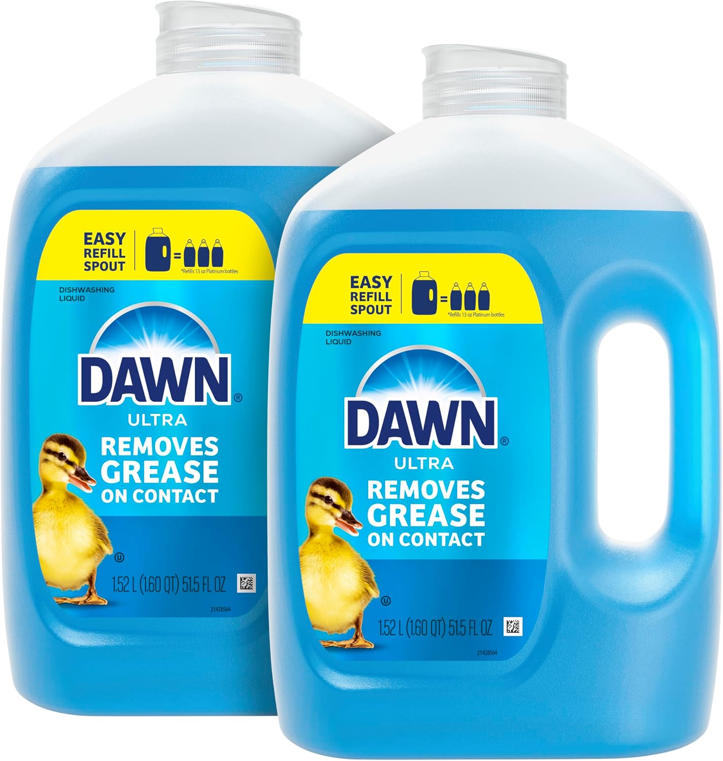 Dawn Ultra Dish Soap Refill Jug Large Size Original Blue Liquid Dishwashing Detergent, Powerful Dish Soap for Grease, 51.5oz (Pack of 2)