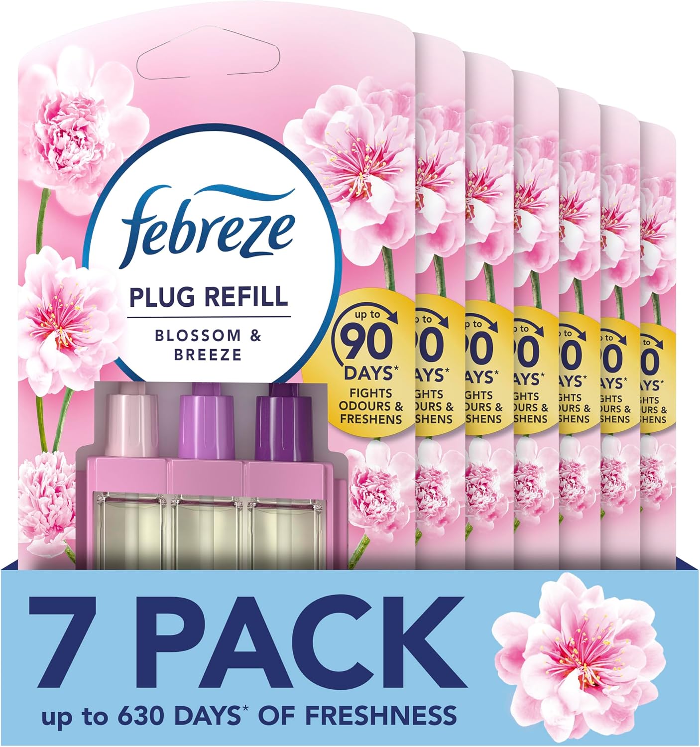 Febreze 3Volution Plug-In Air Freshener Refill, Blossom & Breeze, Pack of 7 (20ML x 7), Odour Fighter & Bathroom Freshener