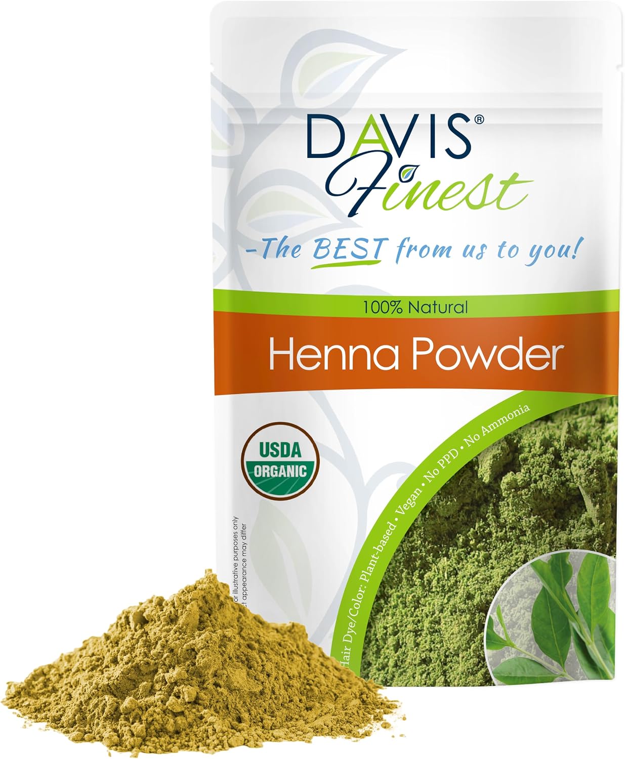Davis Finest - Organic Henna Powder, 100g - Lawsonia Inermis - Henna Hair Colour, PPD-Free Natural Hair & Beard Dye, Chemical Free - Ideal for Hair Colouring & Mehndi Cones Paste -100% Plant Based
