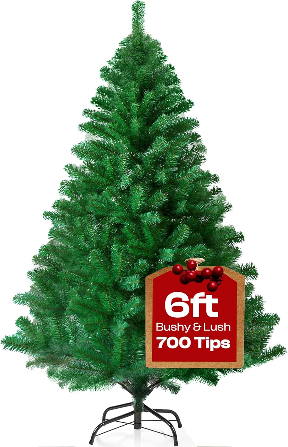 KLASS 6ft Christmas Tree 700 Tips Lush Xmas Tree Premium PVC Realistic Artificial Christmas Tree With Metal Stand, Green Christmas Trees in 4ft, 5ft, 6 ft 7ft Sizes Perfect Christmas Decoration (6ft)