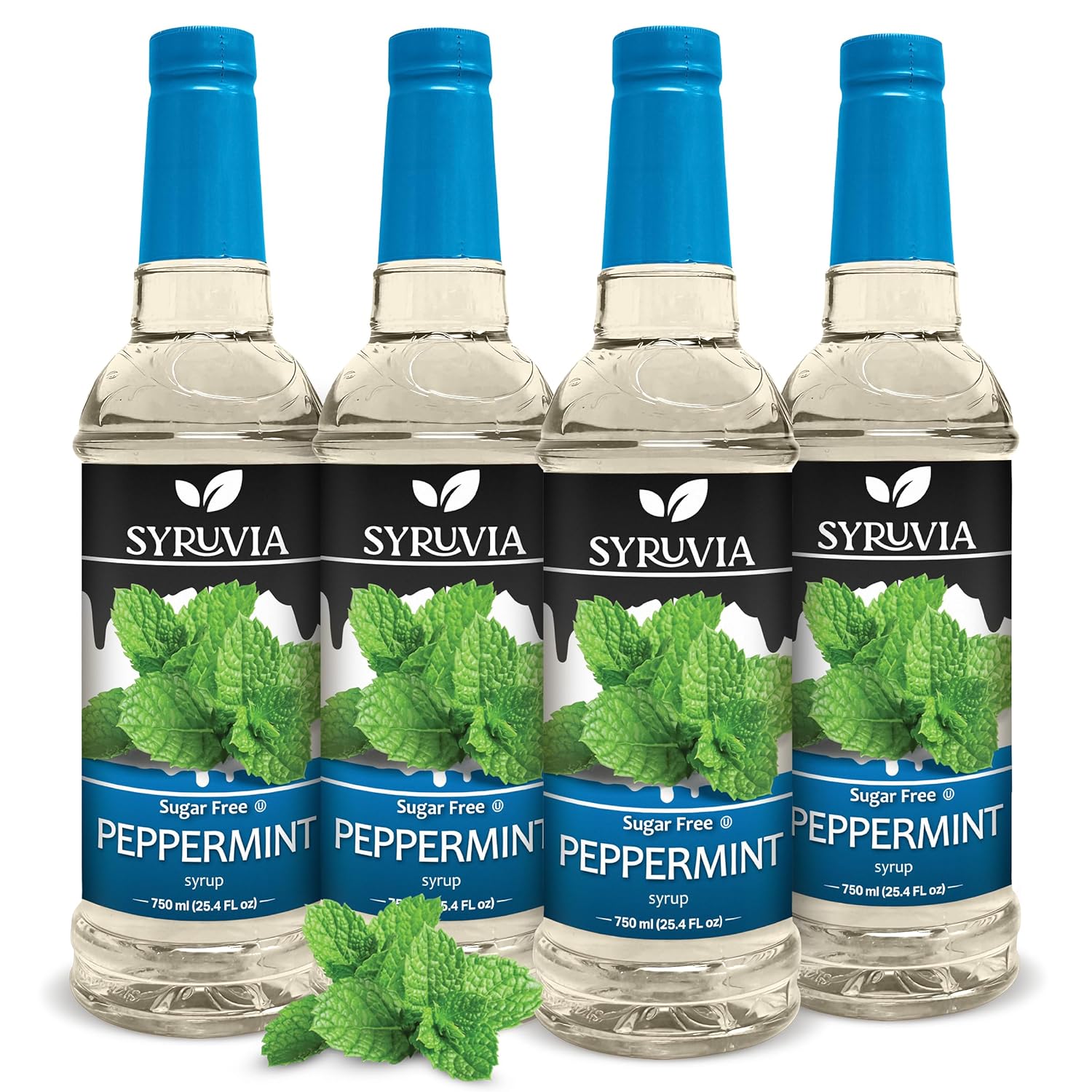 Syruvia Sugar Free Peppermint Syrup -4 Pk Premium Sugar-Free Flavoring for Coffee,Tea, Beverages, Smoothies, and Cocktails - Kosher, Gluten Free - 25.4 oz -Bottle Enhance Your Drinks with Refreshing Peppermint, Pack of 4