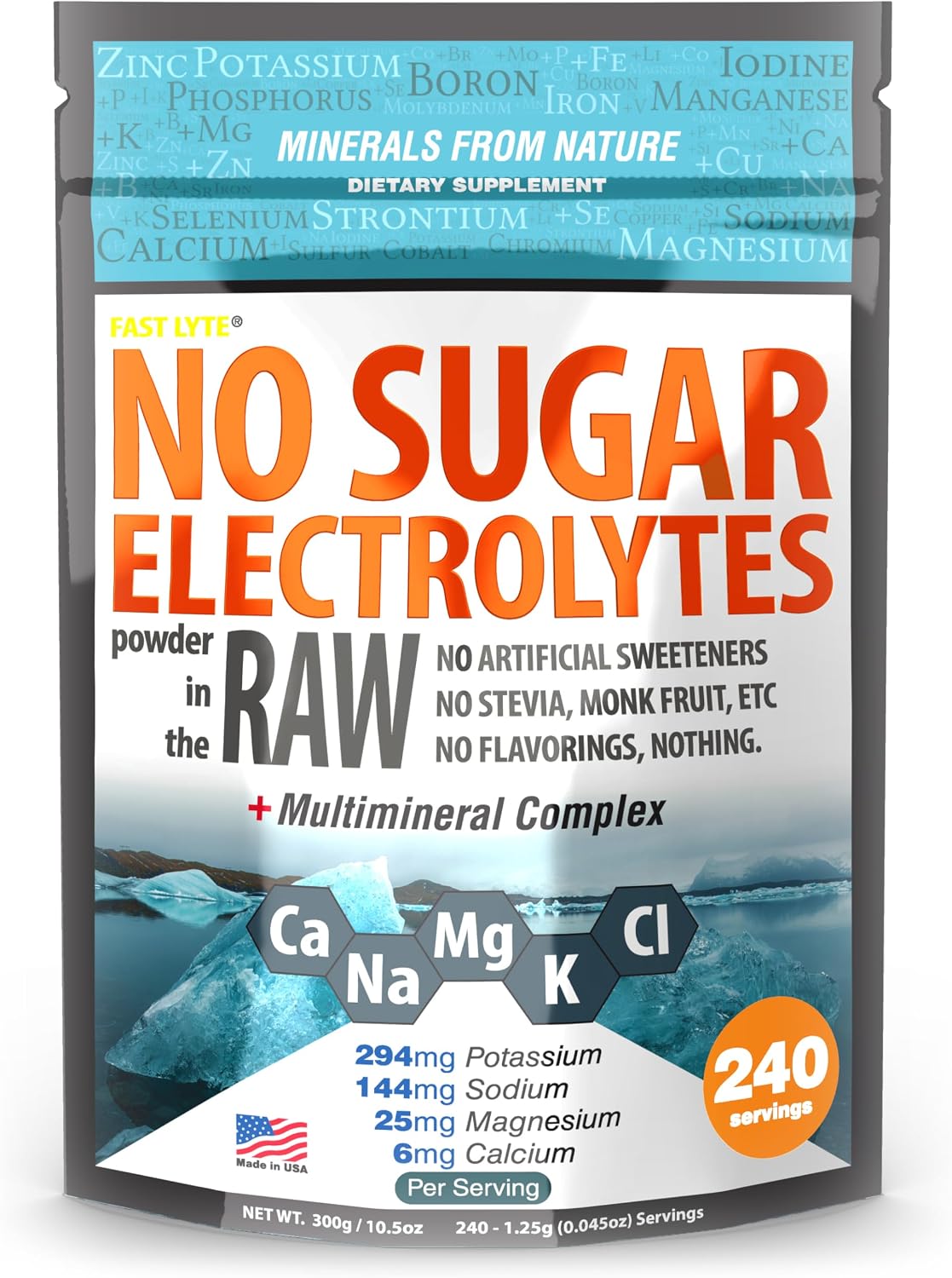 FAST LYTE No Sugar Electrolytes Powder in the Raw | Mix in Coffee, Soup, Juice, Water, Smoothies, Broth, Anything | No Sweeteners or Flavorings | Keto & Sugar Free | Non-GMO & Vegan