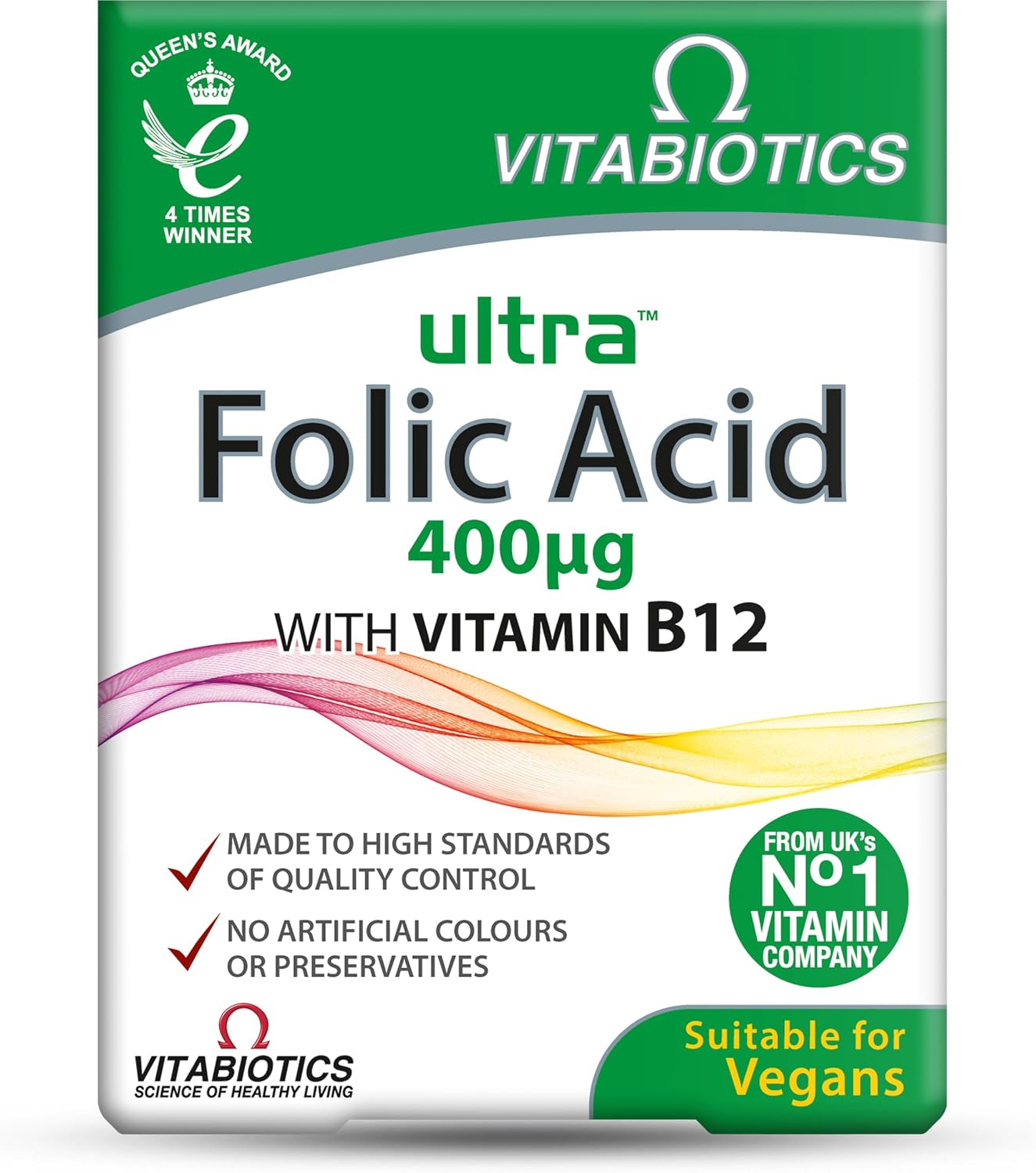 Vitabiotics Ultra Folic Acid Tablets 400 mcg Vitamin B12 - 60 Tablets