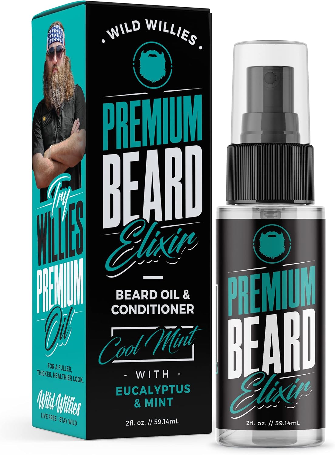 Wild Willies Premium Beard Oil & Conditioner Natural, Organic Ingredients Promote Fast Beard Growth, Removes Itch & Dandruff - Deep Softener Treatment Restores Moisture - 2 Oz, Cool Mint Scent