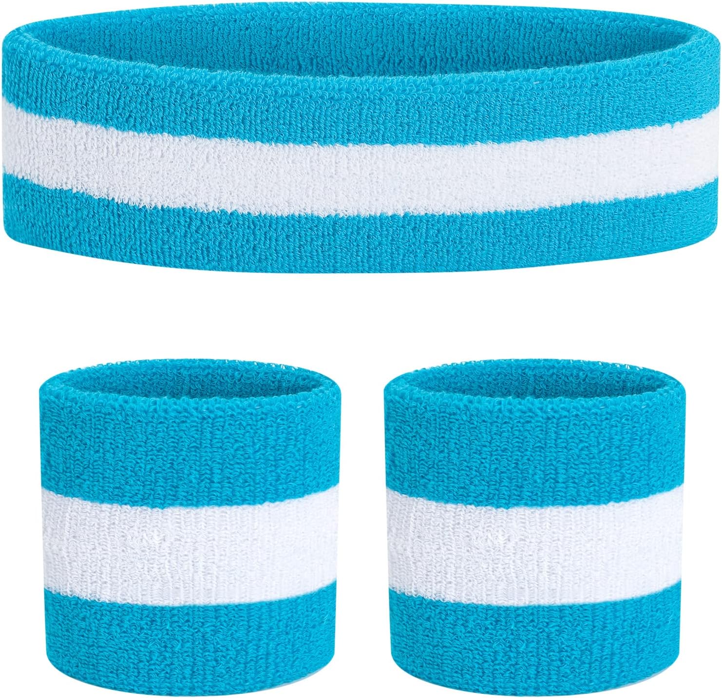 ONUPGO Sweatband Set Sports Headband Wristband Set Sweatbands Terry Cloth Wristband Wrist Sweatband Headbands Moisture Wicking Sweat Absorbing Head Band