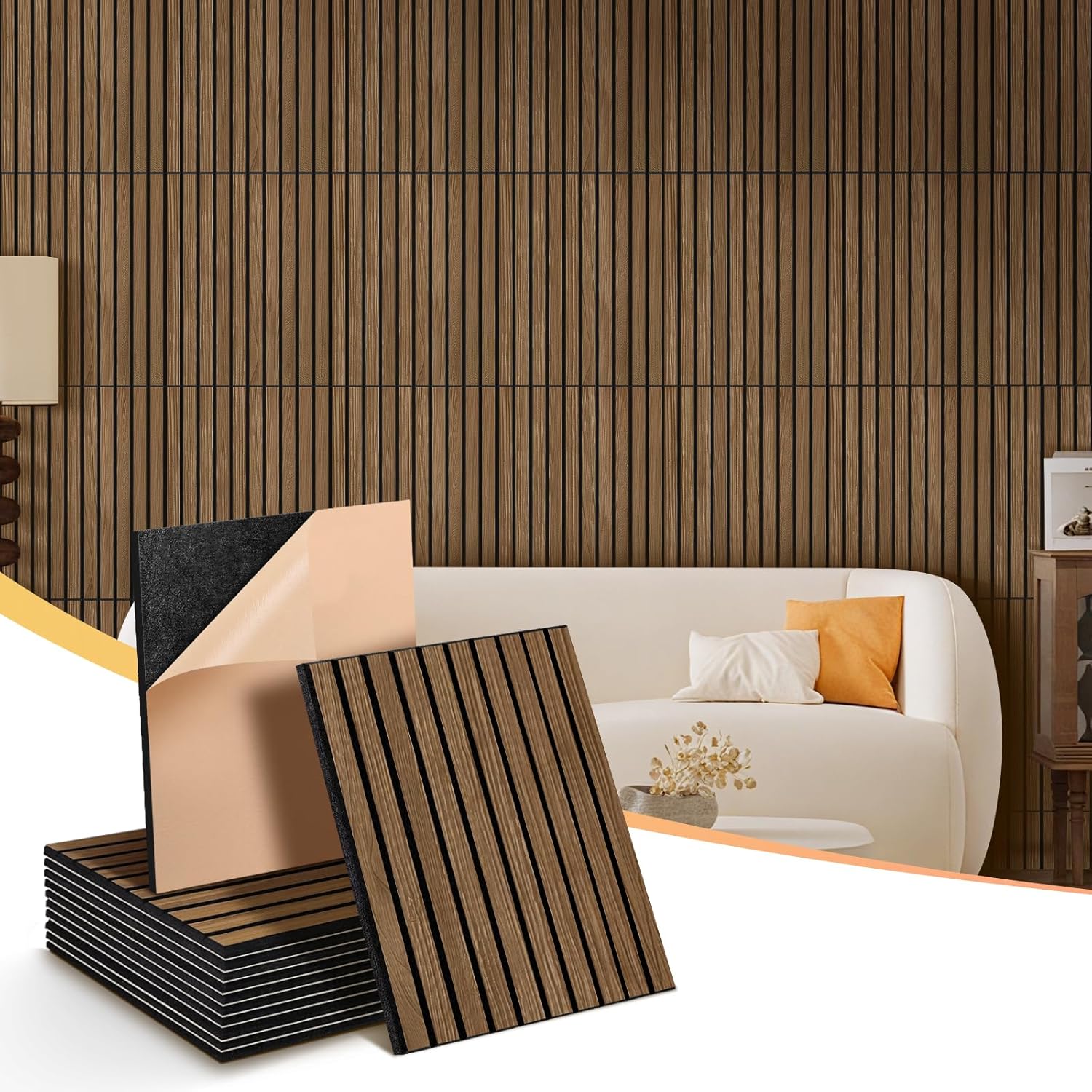 NZQXJXZ 12 Pack Acoustic Wall Panels, Sound Proof Panels for Wall with Wood Veneer, 15.7x11.8x0.4 Inches Self-Adhesive Acoustical Soundproof Panels, Acoustic Treatment for Home Office Recording Room