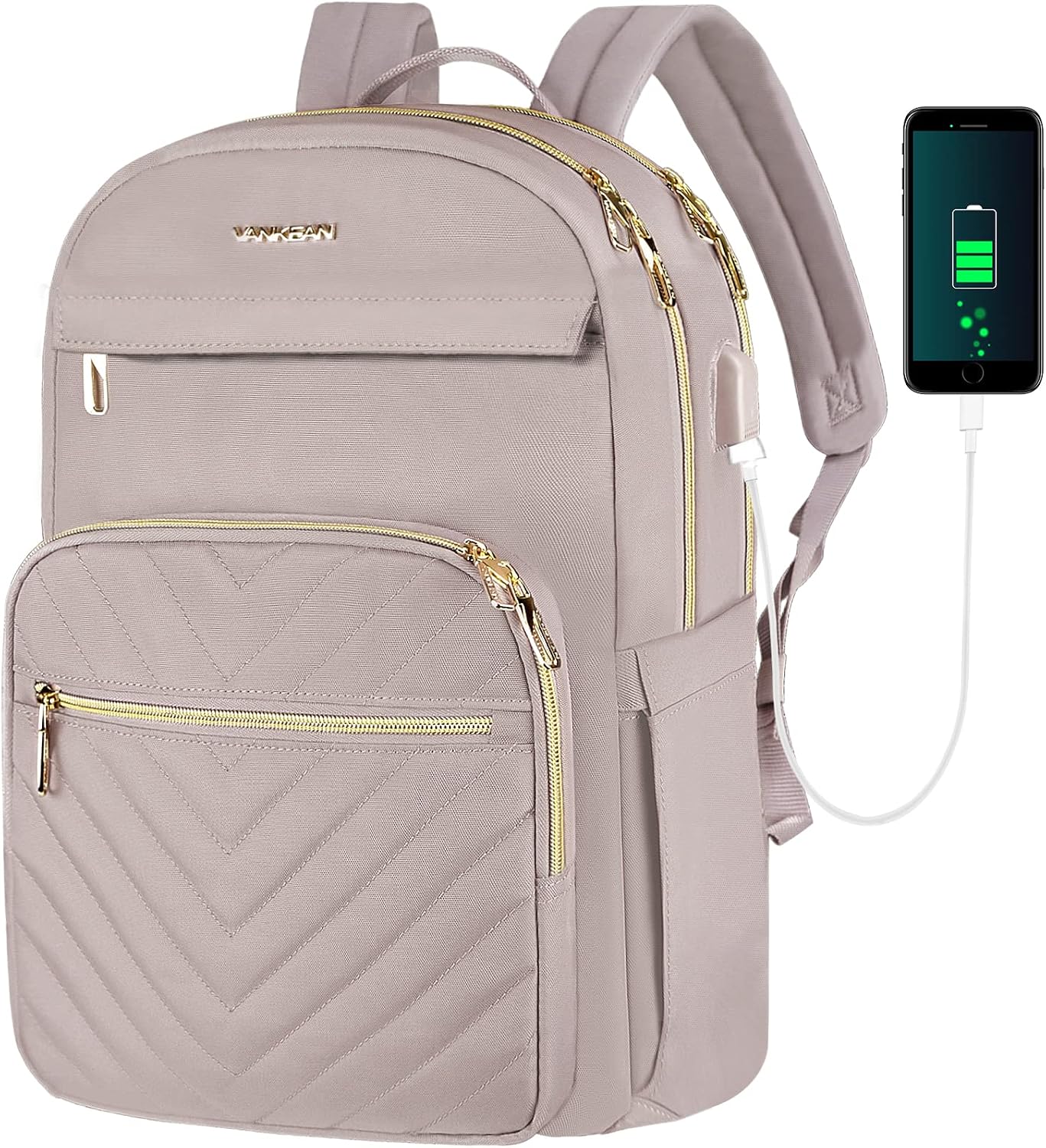 VANKEAN 15.6 Inch Laptop Backpack for Women Work Laptop Bag Fashion with USB Port, Waterproof Purse Backpacks Teacher Nurse Stylish Travel Bags Casual Daypacks for College, Business, Pink