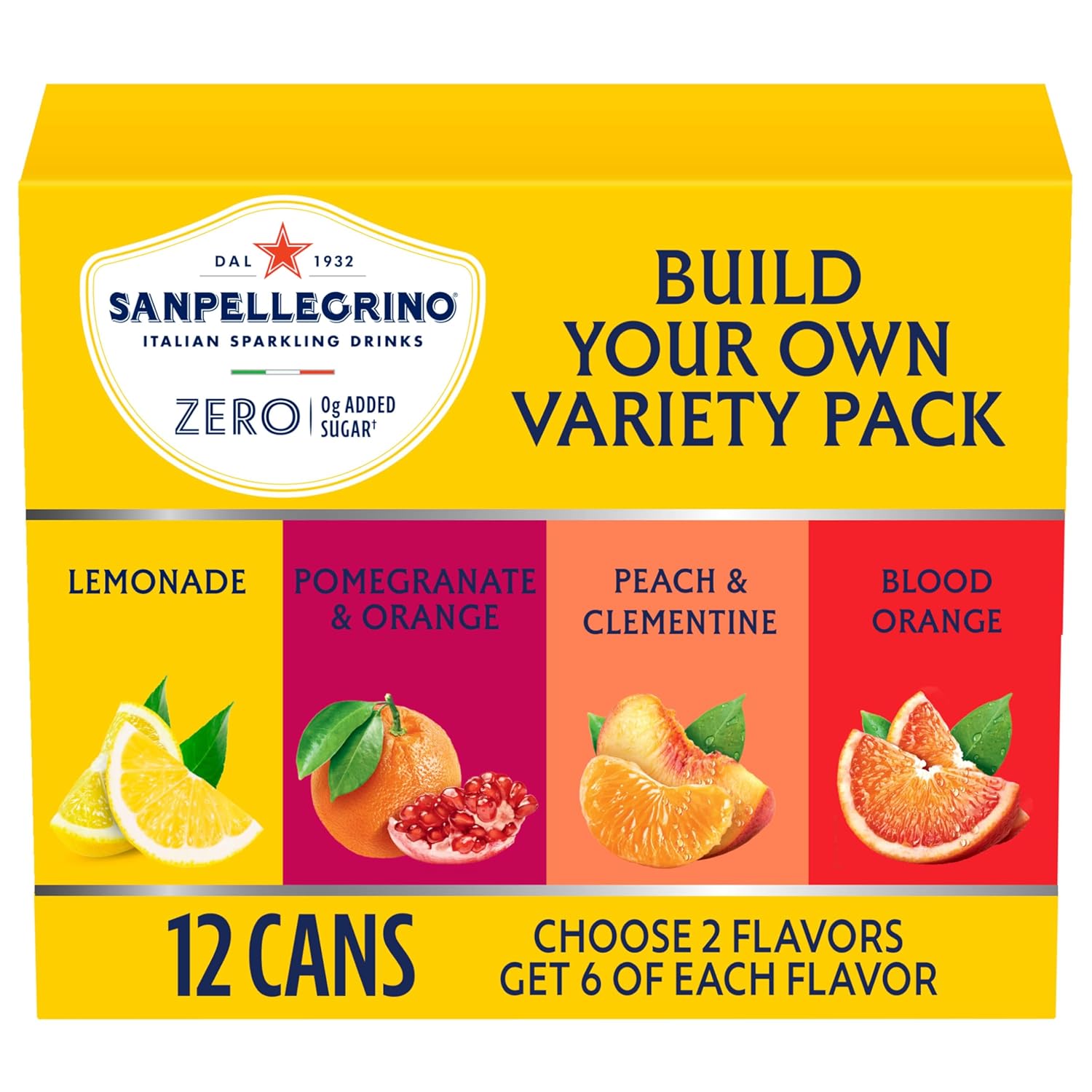Sanpellegrino Zero Grams Added Sugar Italian Sparkling Drinks, Sparkling Fruit Beverage, Made with Natural Flavors, Build Your Own Variety Pack, 12-Pack