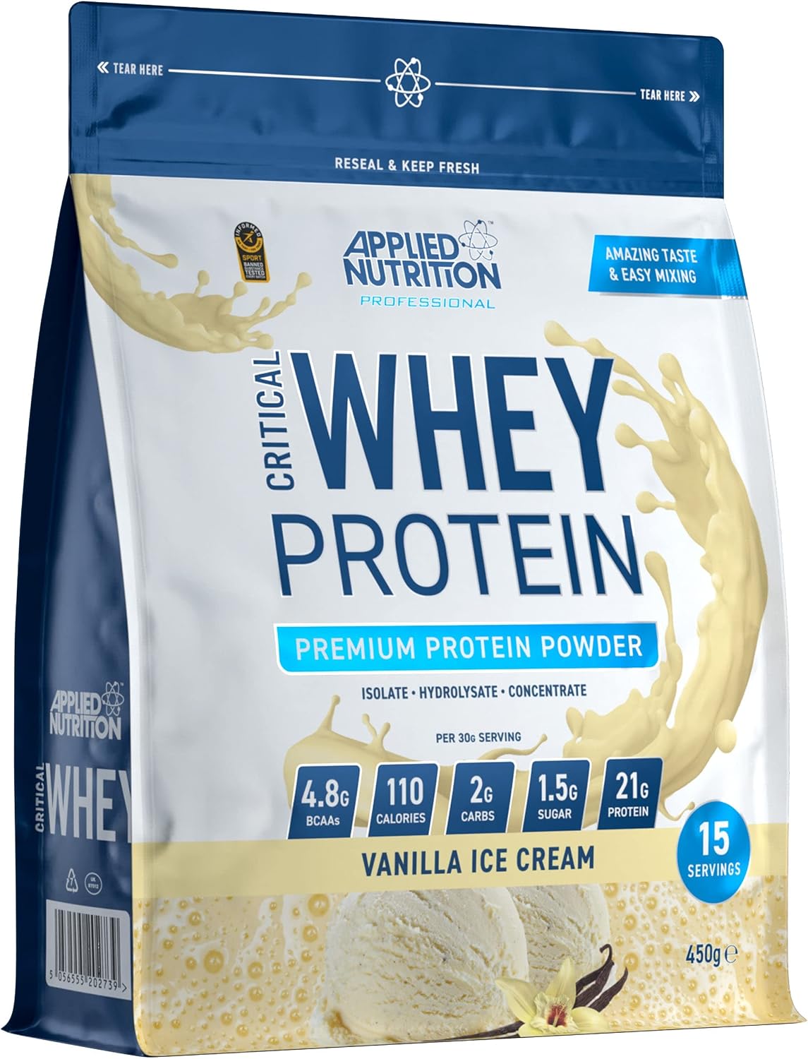 Applied Nutrition Critical Whey Protein Powder 450g - High Protein Powder, Protein Milkshake, Muscle Building Supplement with BCAAs & Glutamine (450g - 15 Servings) (Vanilla)