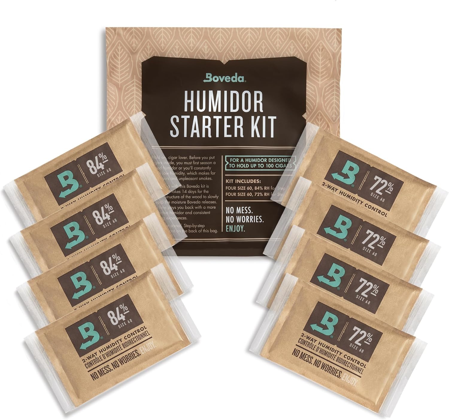 Boveda Starter Kit Bundle: Season a Wood Storage Box Plus Maintain Humidity with 2-Way Humidity Control | Includes (2) Each Size 60 84% & 72% | 1-Count