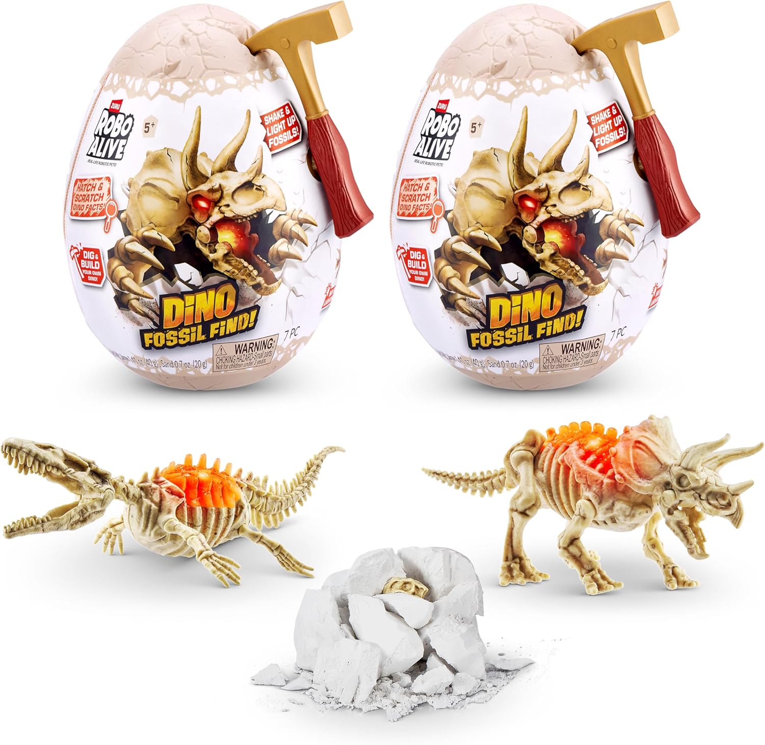 Robo Alive Mini Dino Fossil Find (2 Pack, Mosasaur & Triceratops) by ZURU Boys 5+ Dig and Discover, STEM, Excavate Prehistoric Fossils, Educational Toys, Great Science Kit Gift for Girls and Boy