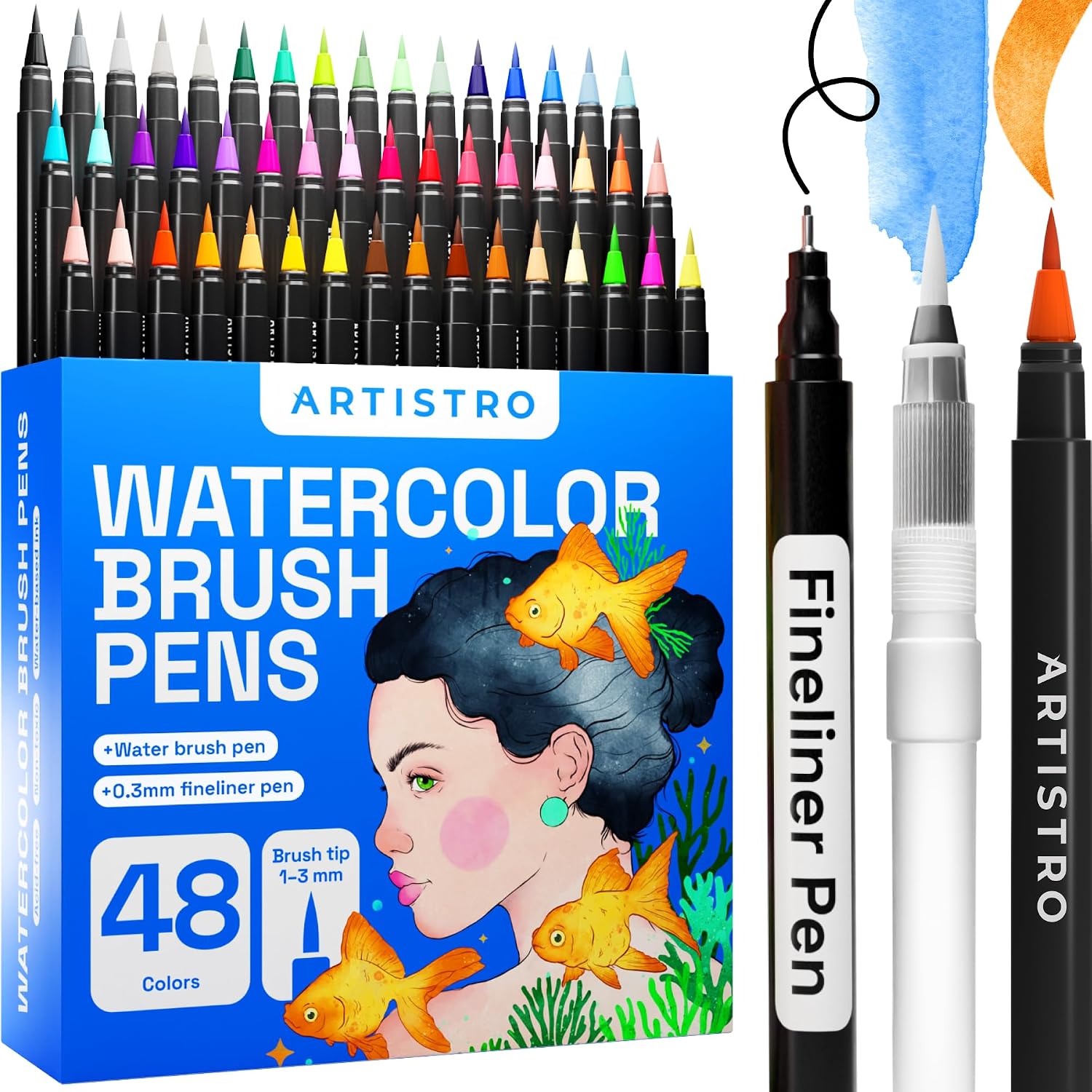 ARTISTRO 48 Watercolor Markers with Flexible Paint Brush Pens for Pros & Beginners - Consistent, Smooth, Bright, Washable, Non-Toxic, Ideal for Coloring, Calligraphy, & Manga