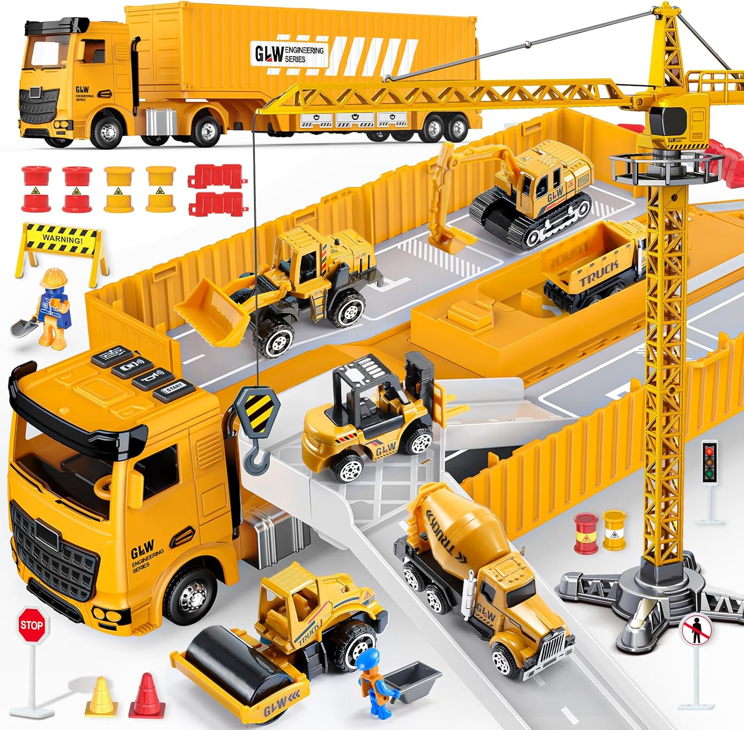 dashfor Toys For 3-7 Year Old Boys: Construction Toys Set Toddler Car Truck Toy - Bulldozer Crane Digger Dump Trucks, Gifts For 3 4 5 6 7 Year Old Boys Girls