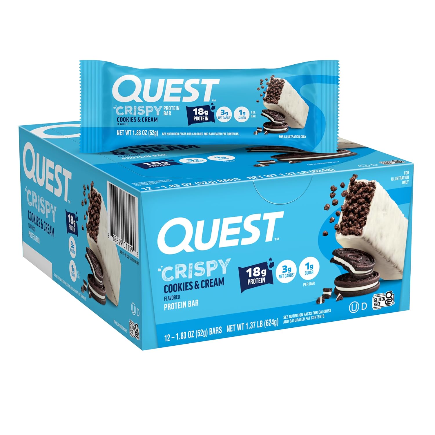 Quest Nutrition Crispy Cookies & Cream Protein Bar, 18g Protein, 12 Count