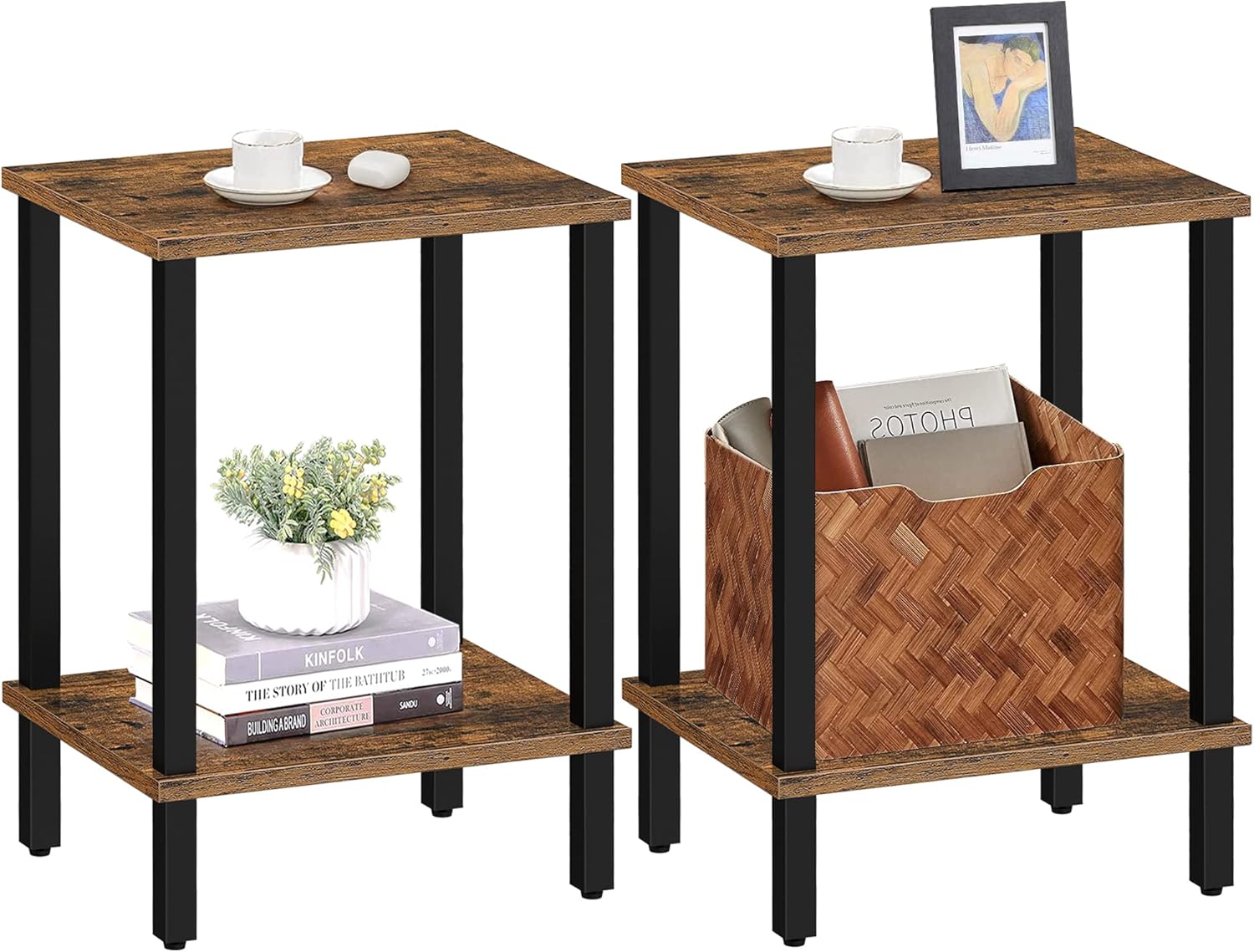 TUTOTAK End Table, Set of 2, Side Table, Nightstand, 2-Tier Storage Shelf, Sofa Table for Small Space, Living Room, Bed Room TB01BB035