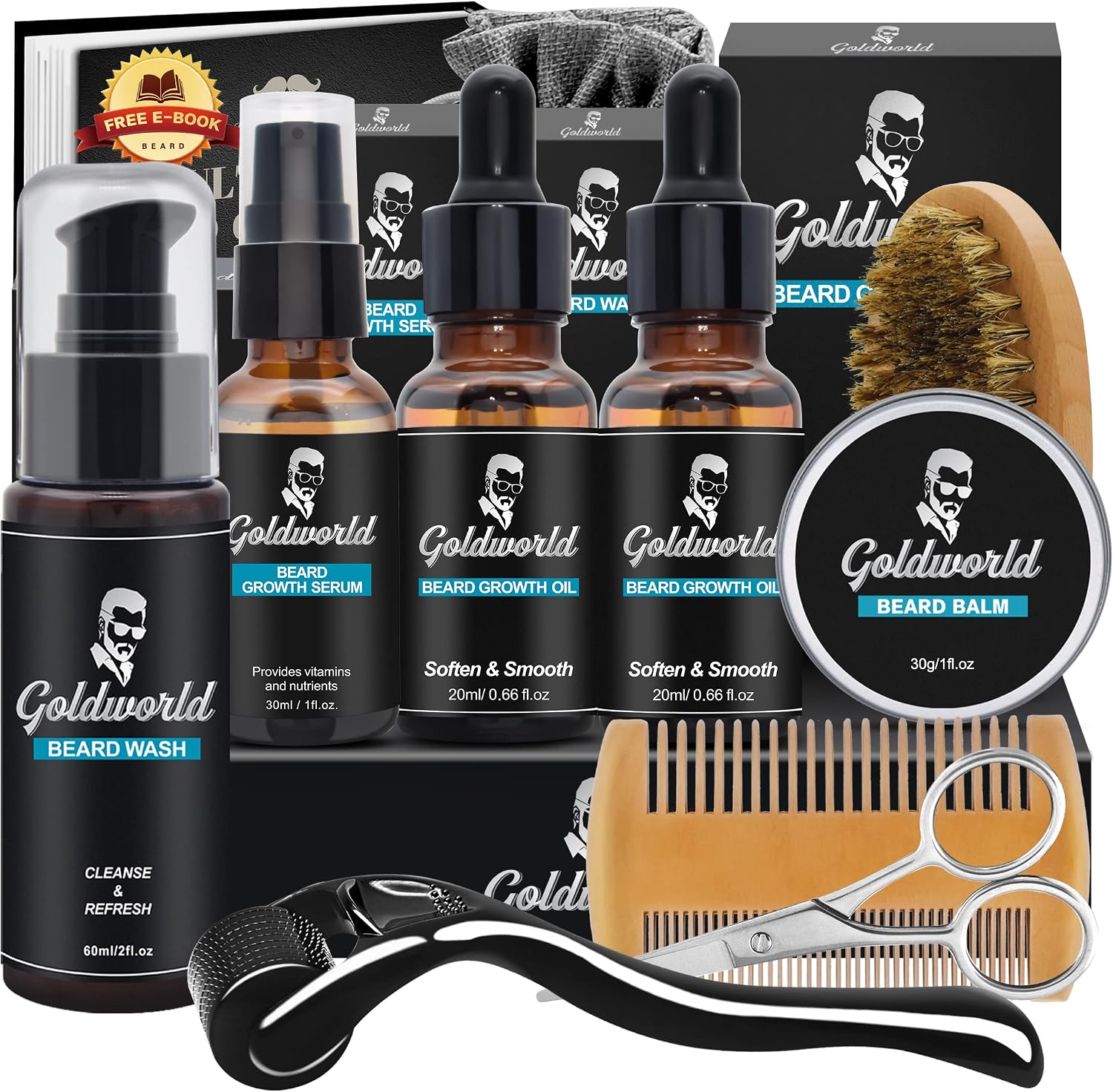 Beard Growth Grooming Care Kit for Men w/Derma Roller Hair Growth,Birthday Christmas Gifts Set for Him Stocking Fillers Mens Dad Boyfriend Husband w/Beard Oil,Beard Wash/Shampoo,Balm/Wax Comb Brush