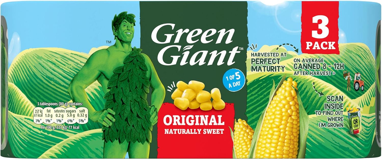 Green Giant Original Sweet Sweetcorn, 3 x 198g