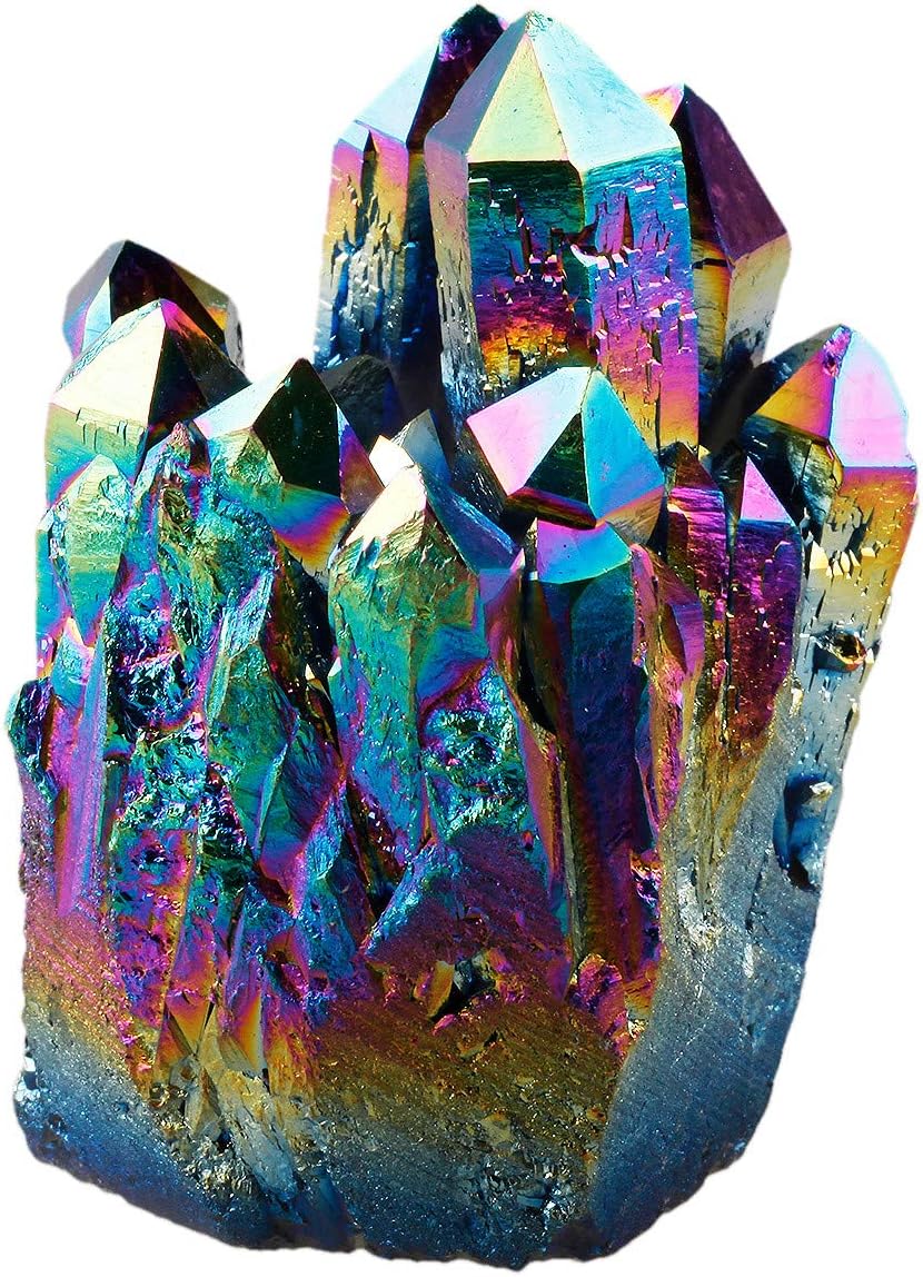 Nupuyai Titanium Coated Rock Quartz Crystal Cluster Drusy Geode for Healing Reiki Energy, Irregular Rough Gemstone for Home Decor Rainbow