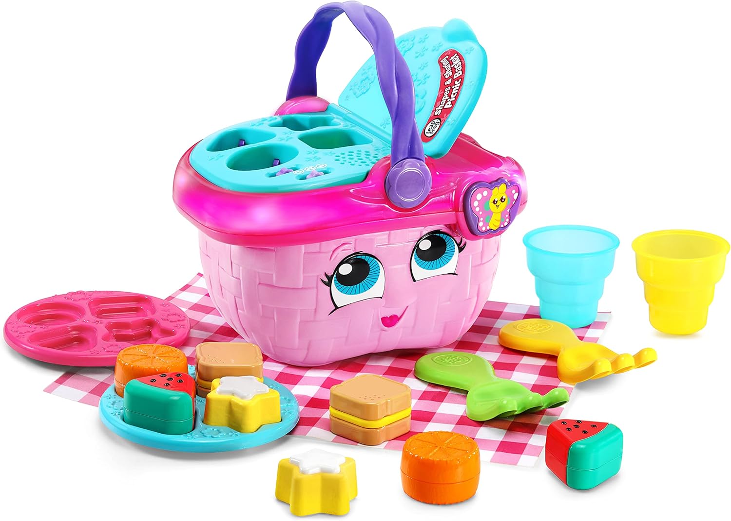 LeapFrog 603603 Shapes & Sharing Picnic Basket Baby Toy Educational and Interactive 16 Pieces for Creative and Learning Play For Boys & Girls 6 months, 1,2,3 Year Olds, Pink, One Size