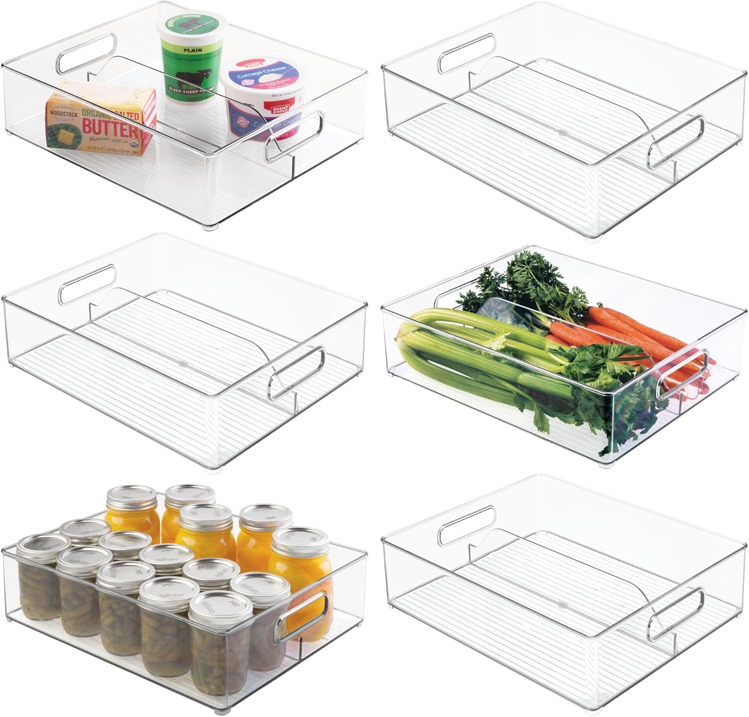 iDesign Divided Pantry Bin with Handles for Pantry, Refrigerator, or Freezer - Set of 6 - Clear