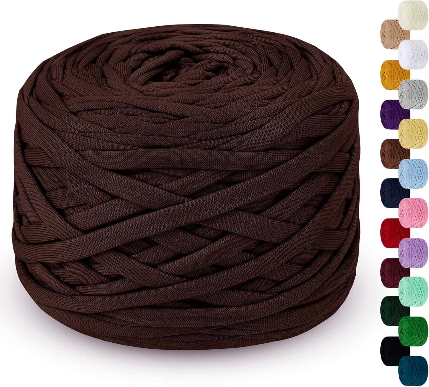 LEREATI 285g T Shirt Yarn for Crocheting 100m Elastic Ribbon Thick Crochet Fabric Yarn,Knitting T-Shirt Bag,Blanket,Basket,DIY Projects,Home Decor (Coffee),2.2cm x 100m,(L103-FT)