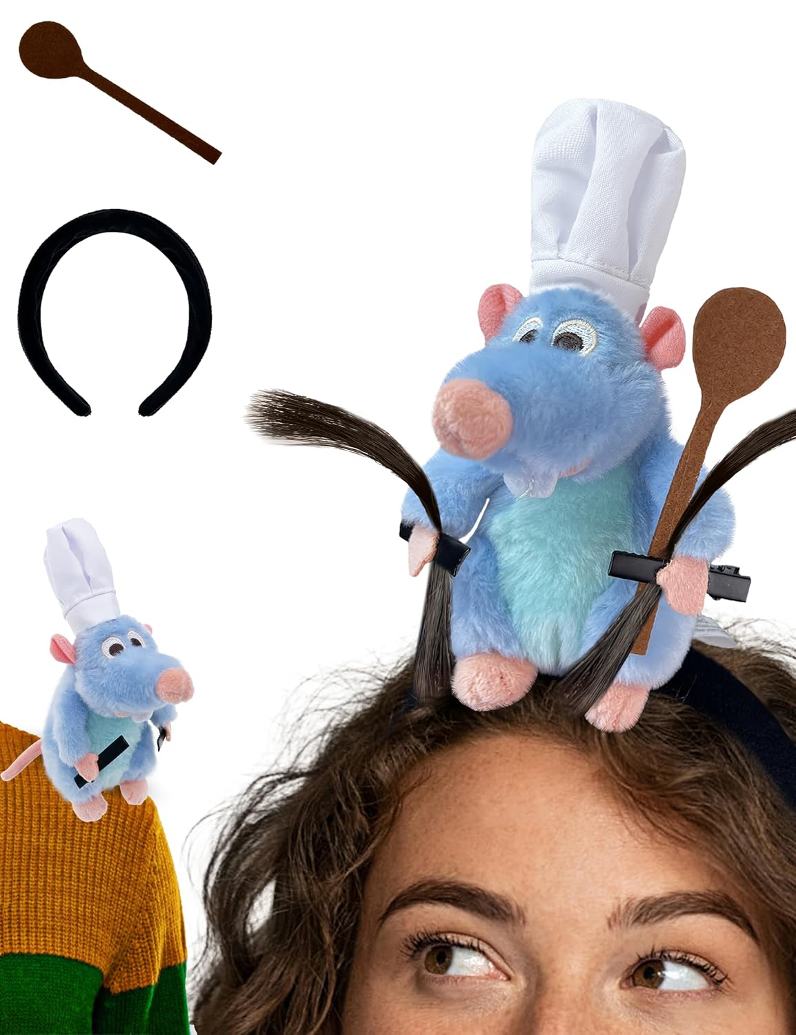 Rat Headband Chef Costume, Detachable Headband, Spoon and Hair Clip Set