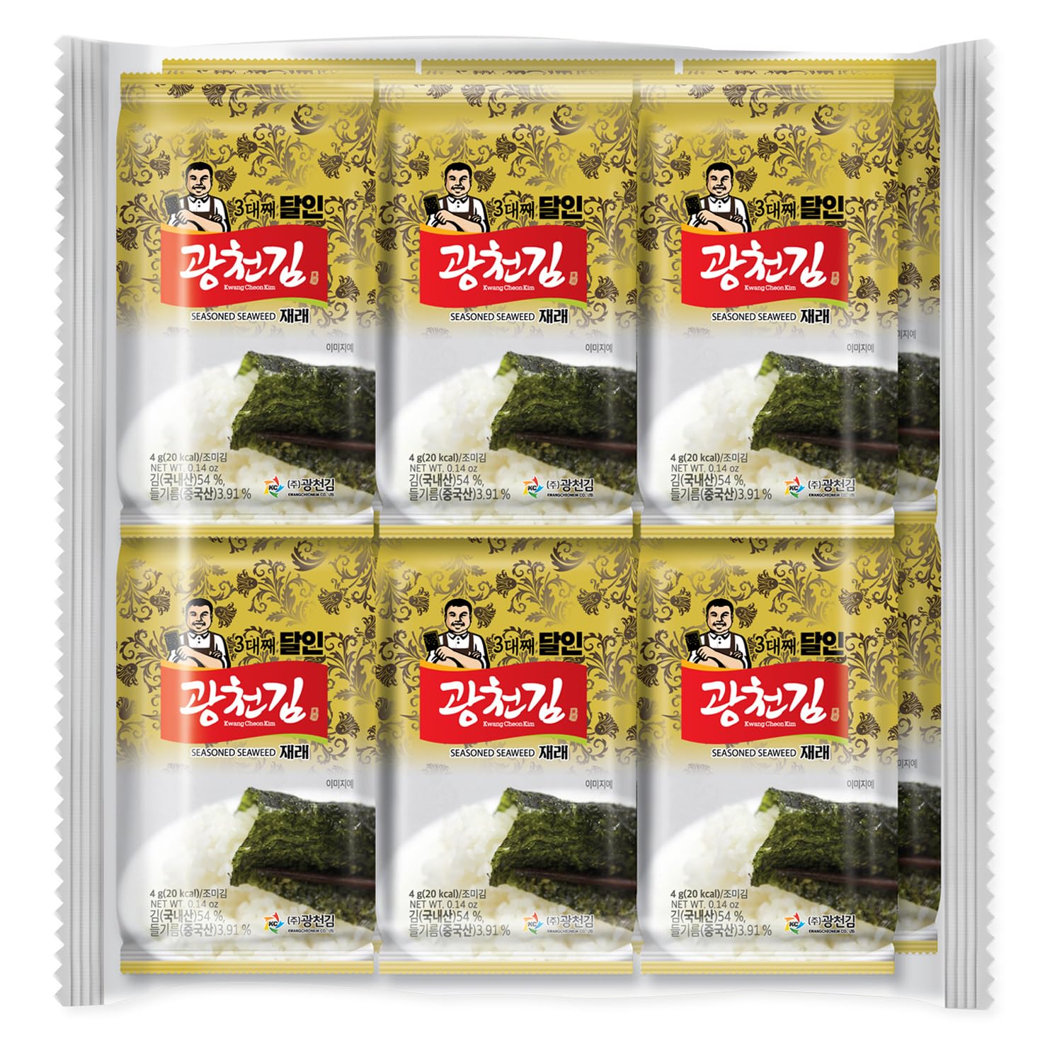 Kim Nori Gold Kim Roasted Seasoned Seaweed Snacks 4g ( 0.14 oz ) - 12 Packs Kim Nori Snack
