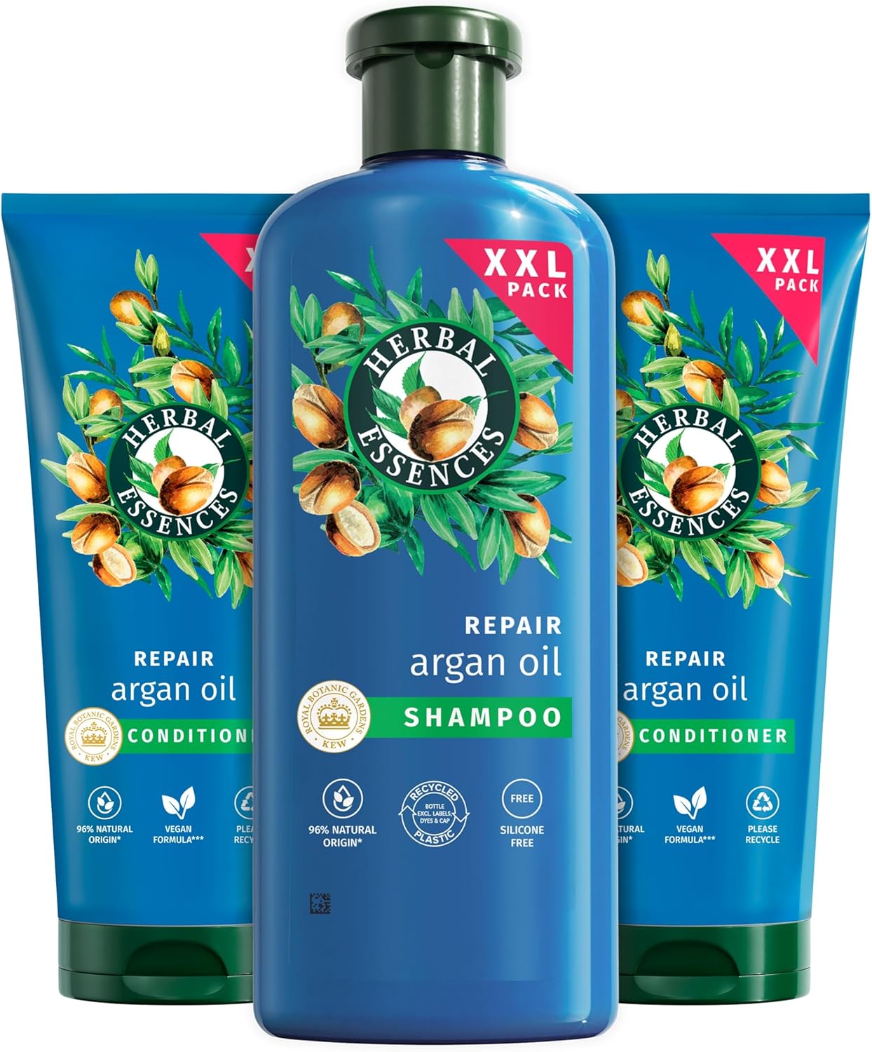 Herbal Essences Argan Oil Shampoo and Conditioner Set for Dry, Curly or Wavy Hair. Helps to hydrate, soften and smooth. For all hair types including Curls & Waves, 680ml Shampoo & 2x350ml Conditioner