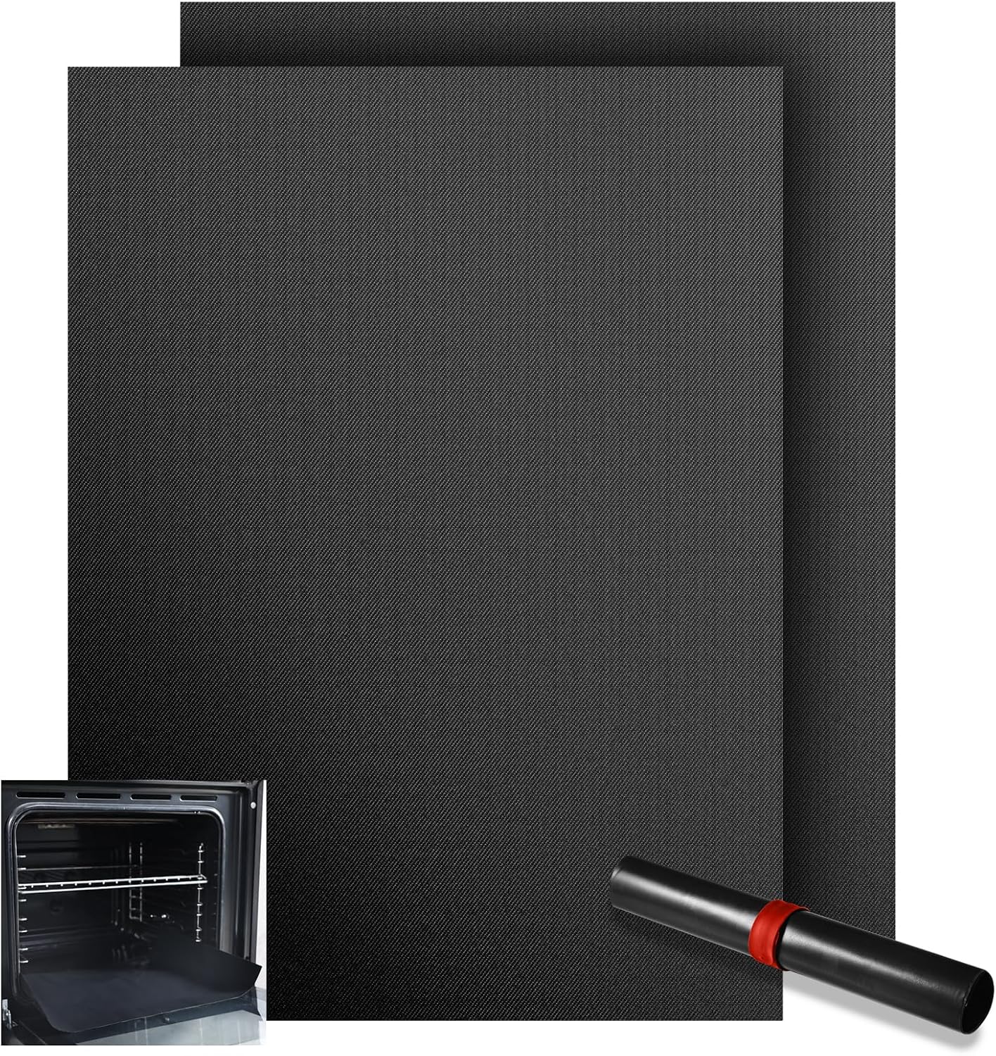 KitchenRaku Universal Oven Liners 32x50cm, Non-Stick and Heavy-Duty Oven Liners for Bottom of Oven - Home Accessories & Kitchen Accessories - Suitable for Most Ovens and Cookers (2 PCS, Dark Black)