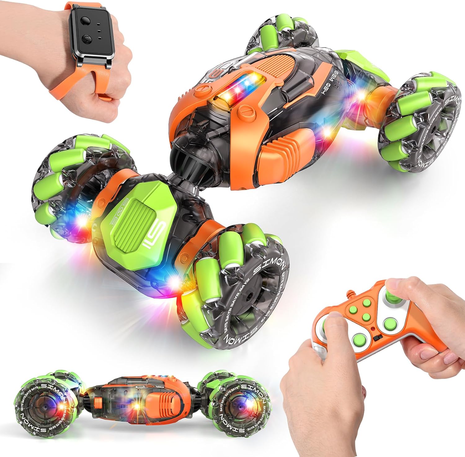 Remote Control Car, RC Toys Gifts for 6 7 8 9 10 11 12 Year Old Boys Girls,360° Rotating 4WD Gesture Sensing RC Sunt Car with Lights & Music, Birthday for Kids