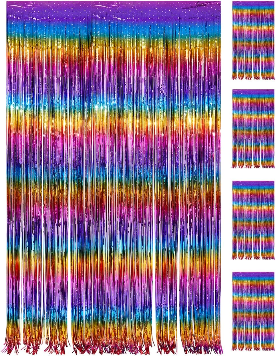 PVEGOS 4PCs 3.3 x 8.3 ft Rainbow Glitter Tinsel Curtains Foil Curtain Backdrop,Luminescent Particles Foil Fun Fringe Streamers for Party Birthday Decoration,Engagement,School Events