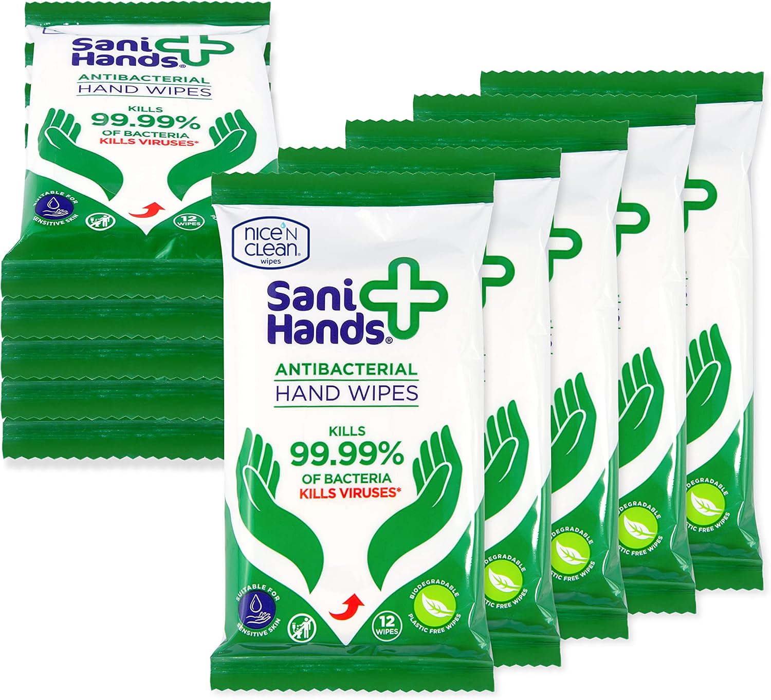 Sani Hands - Anti-bacterial Hand Wipes - Dermatologically Tested, Biodegradable Wet Wipes - 10x12 Wipes (120 Wipes)