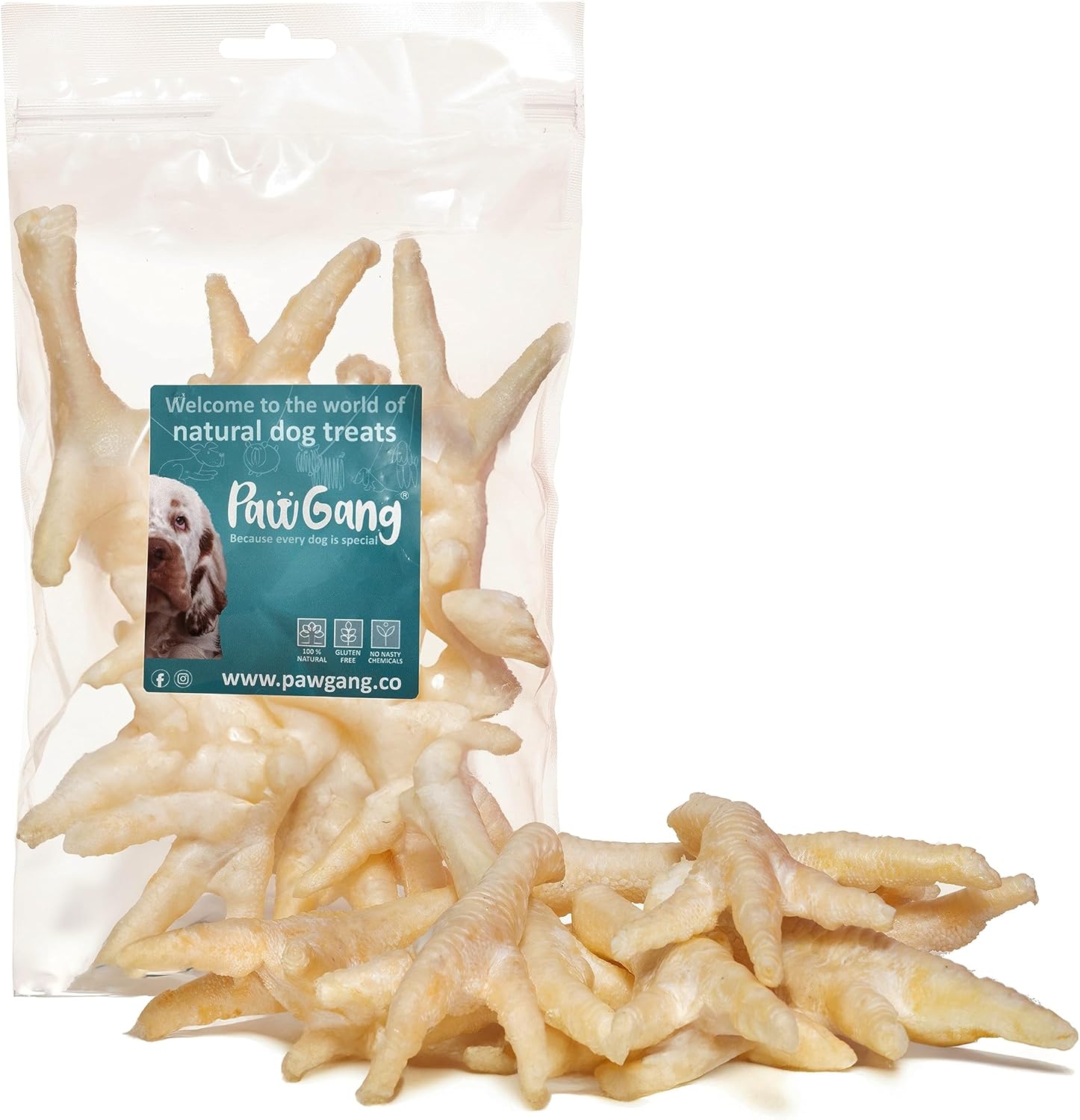 PawGang - Puffed White Chicken Feet 200g - 100% Natural Treats for Dogs Puppies Young Adult Old Small Large Dog - Air Dried Chews Snacks - Healthy Hypoallergenic - Low Fat High Protein