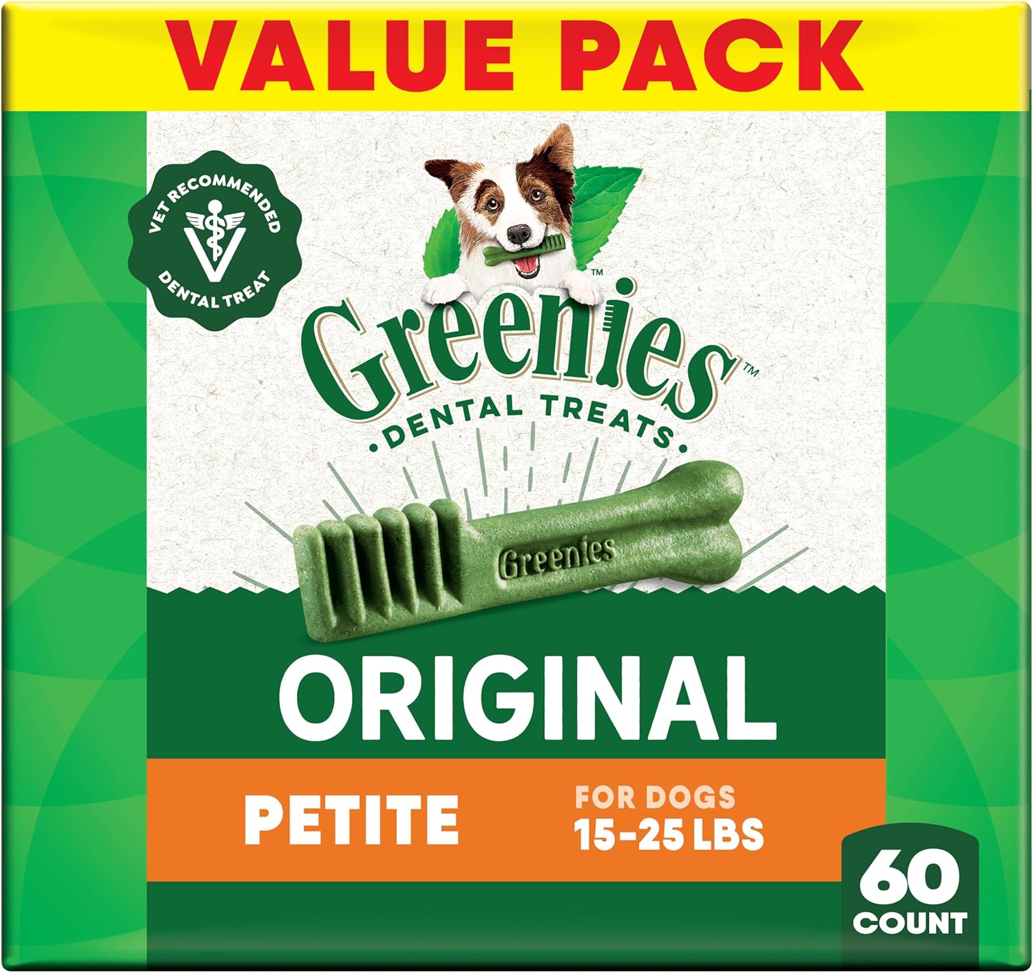 Greenies Original Petite Natural Dental Dog Treats, 36 Oz Pack (60 Treats)
