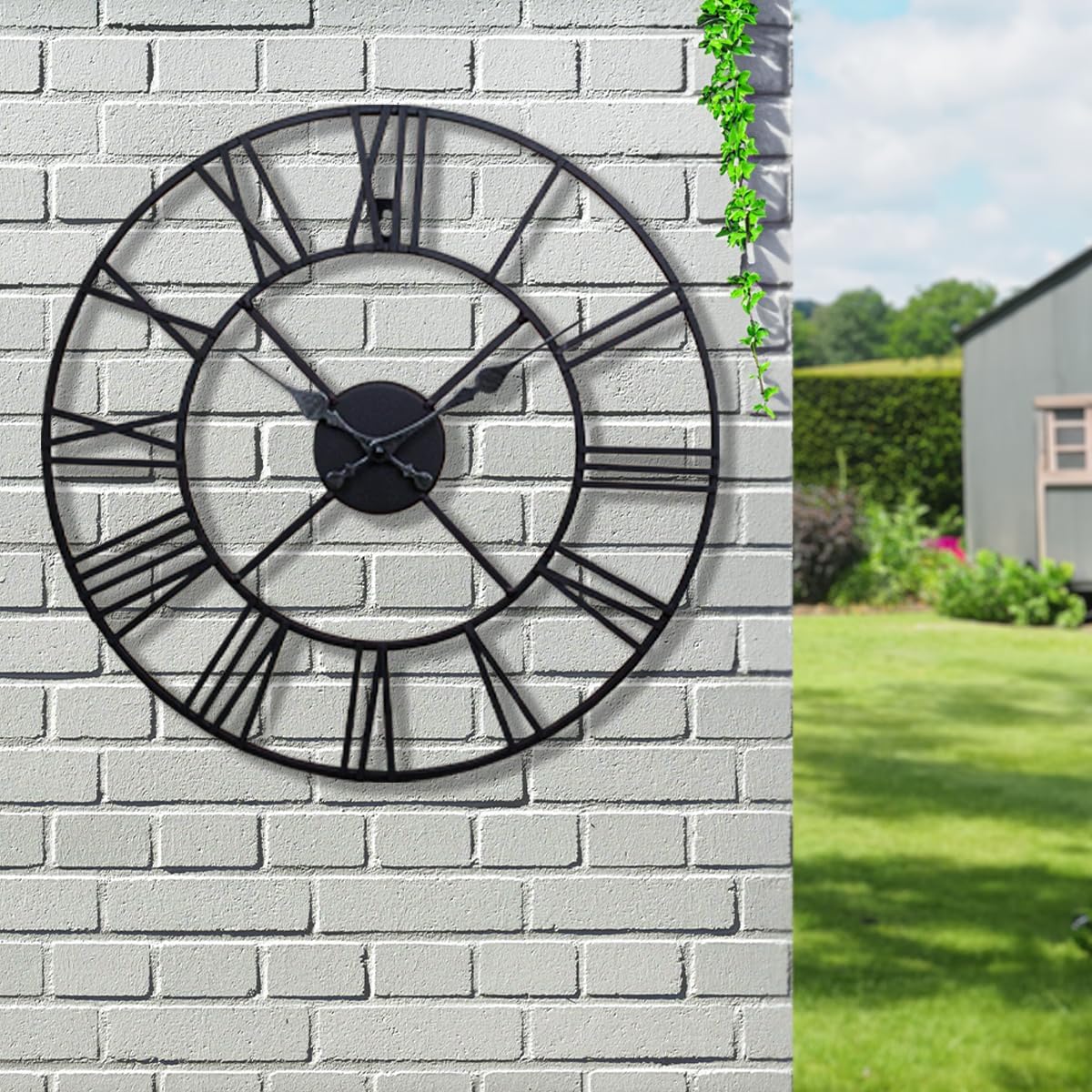 60cm Large Roman Numerals Garden Wall Clock - For Living Room, Office, Bedroom, Kitchen | Indoor & Outdoor | Decor Vintage Decorative Giant Open Face Metal | Silent, Non Ticking Clocks