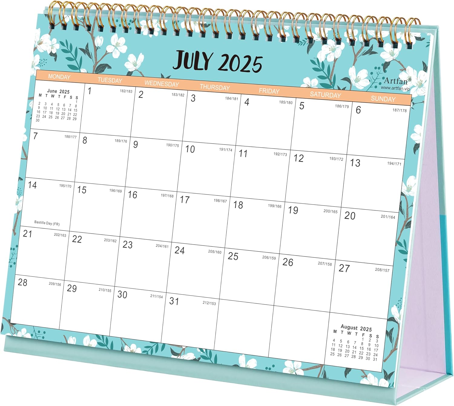 2025-2026 Desk Calendar - Desk Calendar 2025-2026 with Thick Paper, July 2025 - December 2026, 25.5 x 20.5 x 8 cm, Twin-Wire Binding, Green
