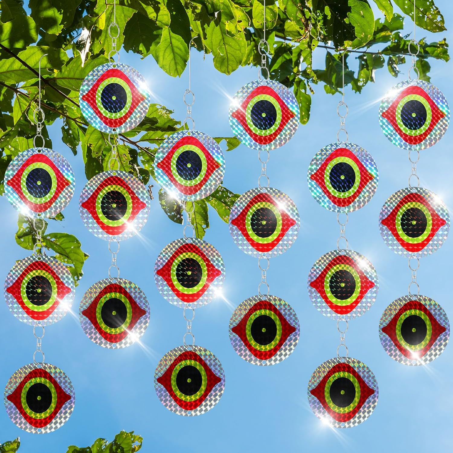 Qualirey 6 Pcs 18 x 3'' Horrible Bird Deterrents for Outside Bird Scare Discs Hanging Devices Wind-Driven Double-Sided Reflectors Keep Birds Away for Autumn Fruit Home Garden Orchards(Round)