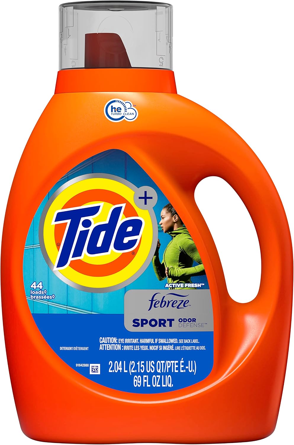 Tide Plus Febreze Fresh Sport Odor Defense HE Turbo Clean Liquid Laundry Detergent, Active Fresh Scent, 2.04 L (44 Loads) - Packaging May Vary