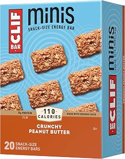 Clif Bar Minis - Crunchy Peanut Butter - Made with Organic Oats - 5g Protein - Non-GMO - Plant Based - Snack-Size Energy Bars - 0.99 oz. (20 Pack)