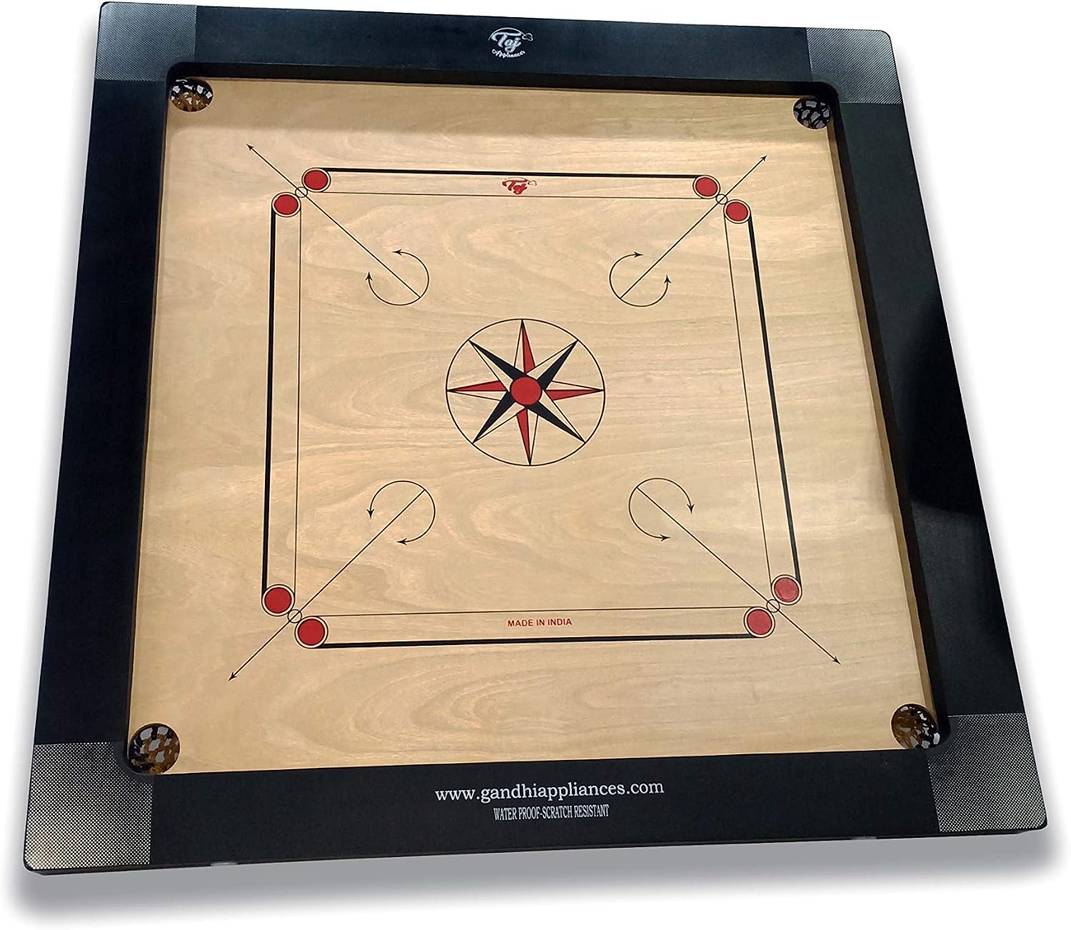 Taj Deluxe 12mm Carrom Board with Coins, Striker, and Powder